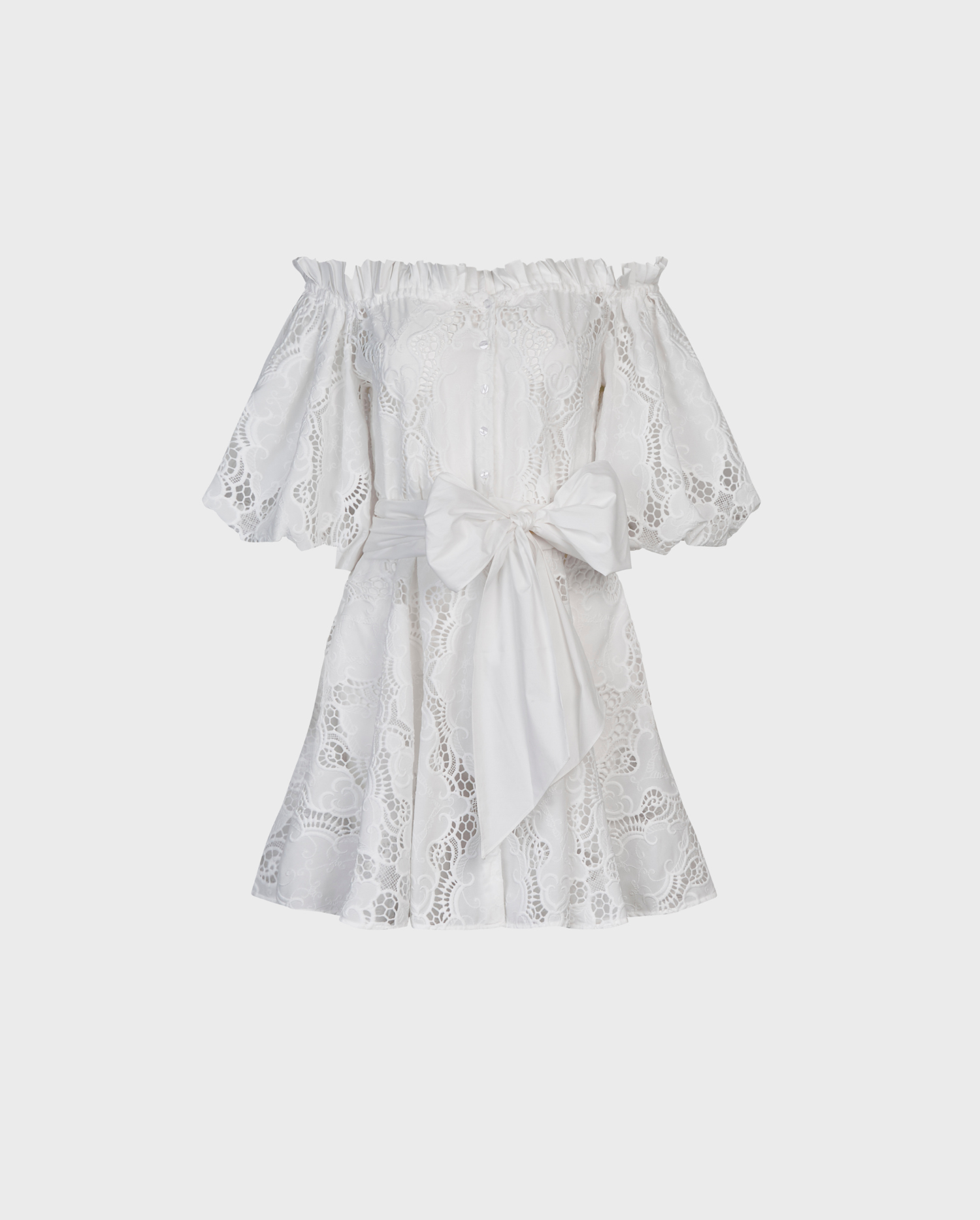 Discover the RIVIERA White off the Shoulder Embroidered Eyelet Dress With Removable Belt from ANNE FONTAINE