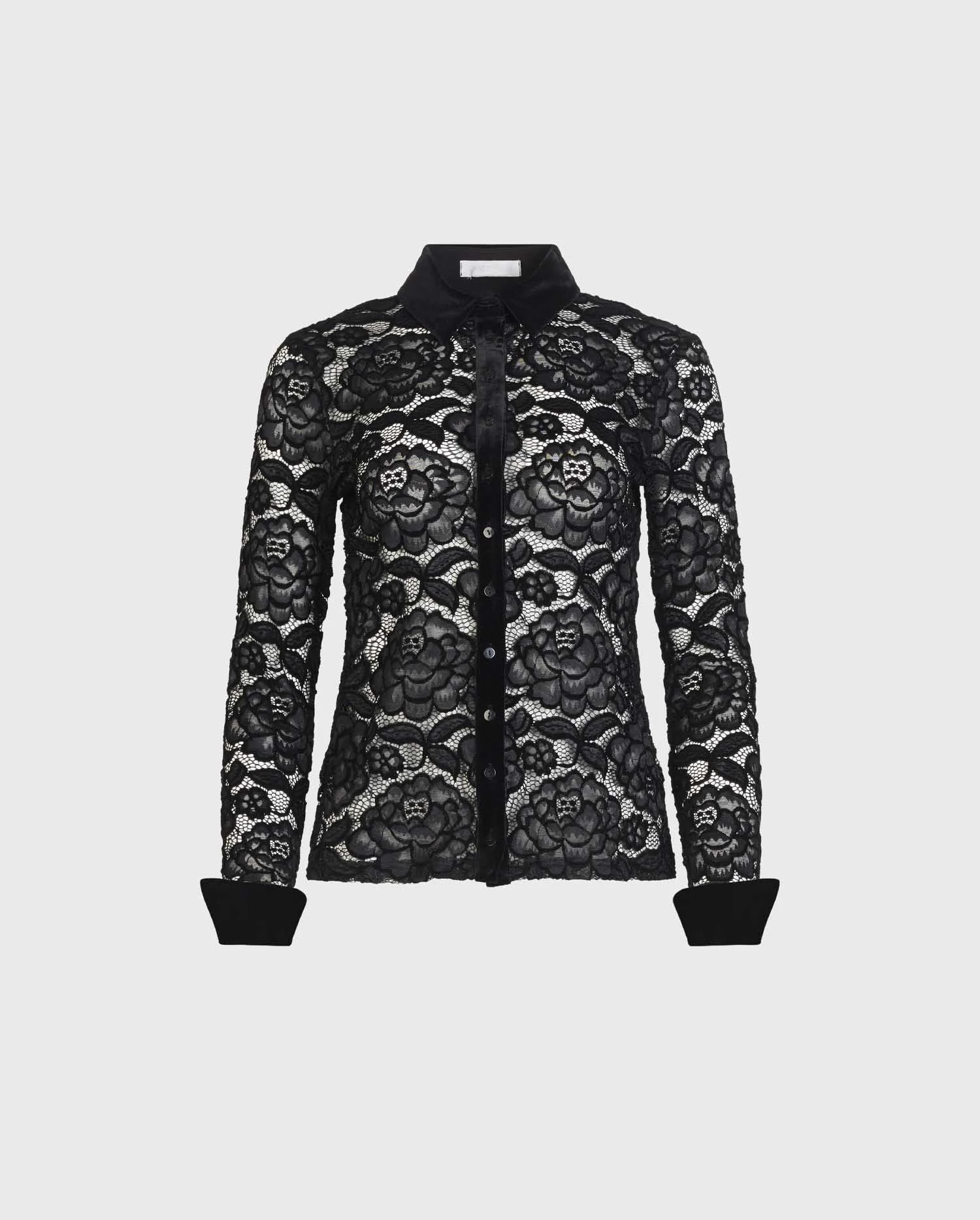 Découvrez la chemise en dentelle noire à manches longues SALINGER avec détails en velours de ANNE FONTAINE