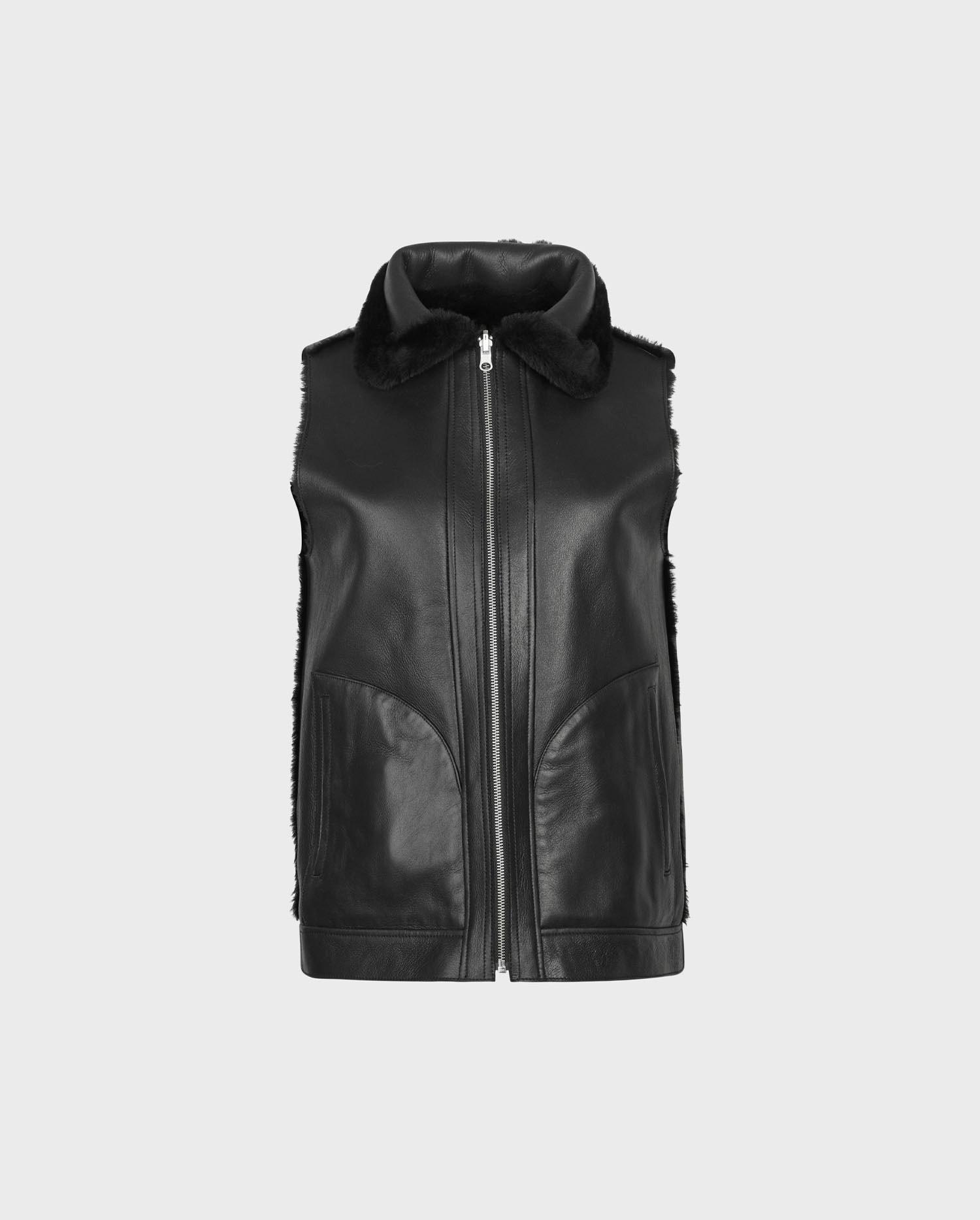 Discover the SOCIETY leather reversible black vest from ANNE FONTAINE