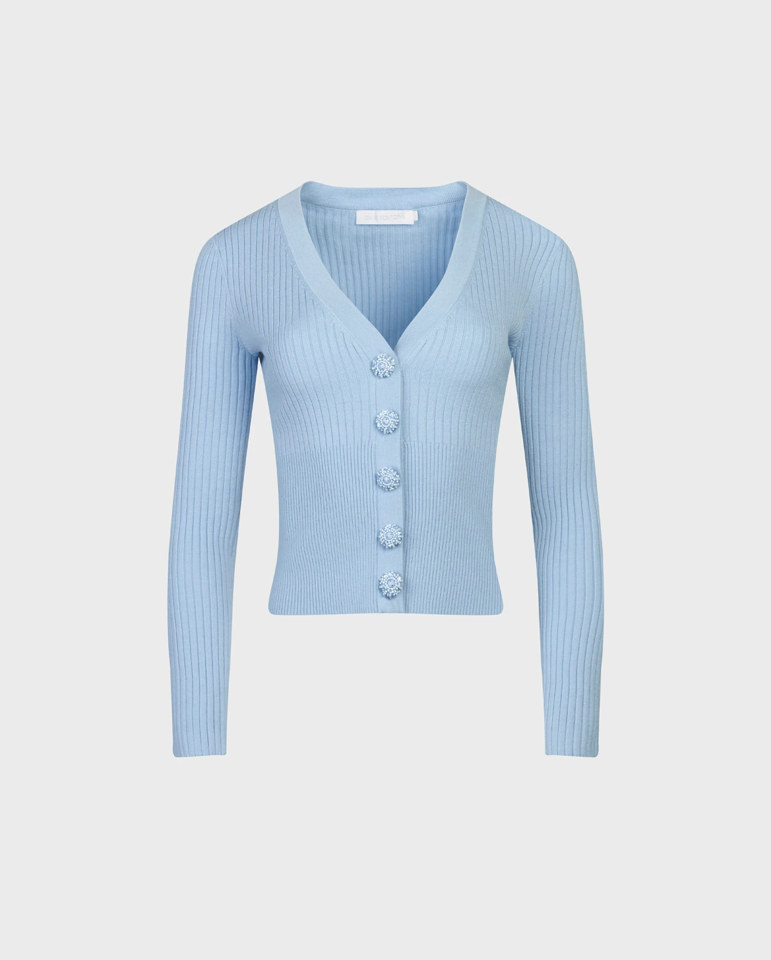 Discover The SOLO Sleeveless light blue ribbed mockneck knit from ANNE FONTAINE