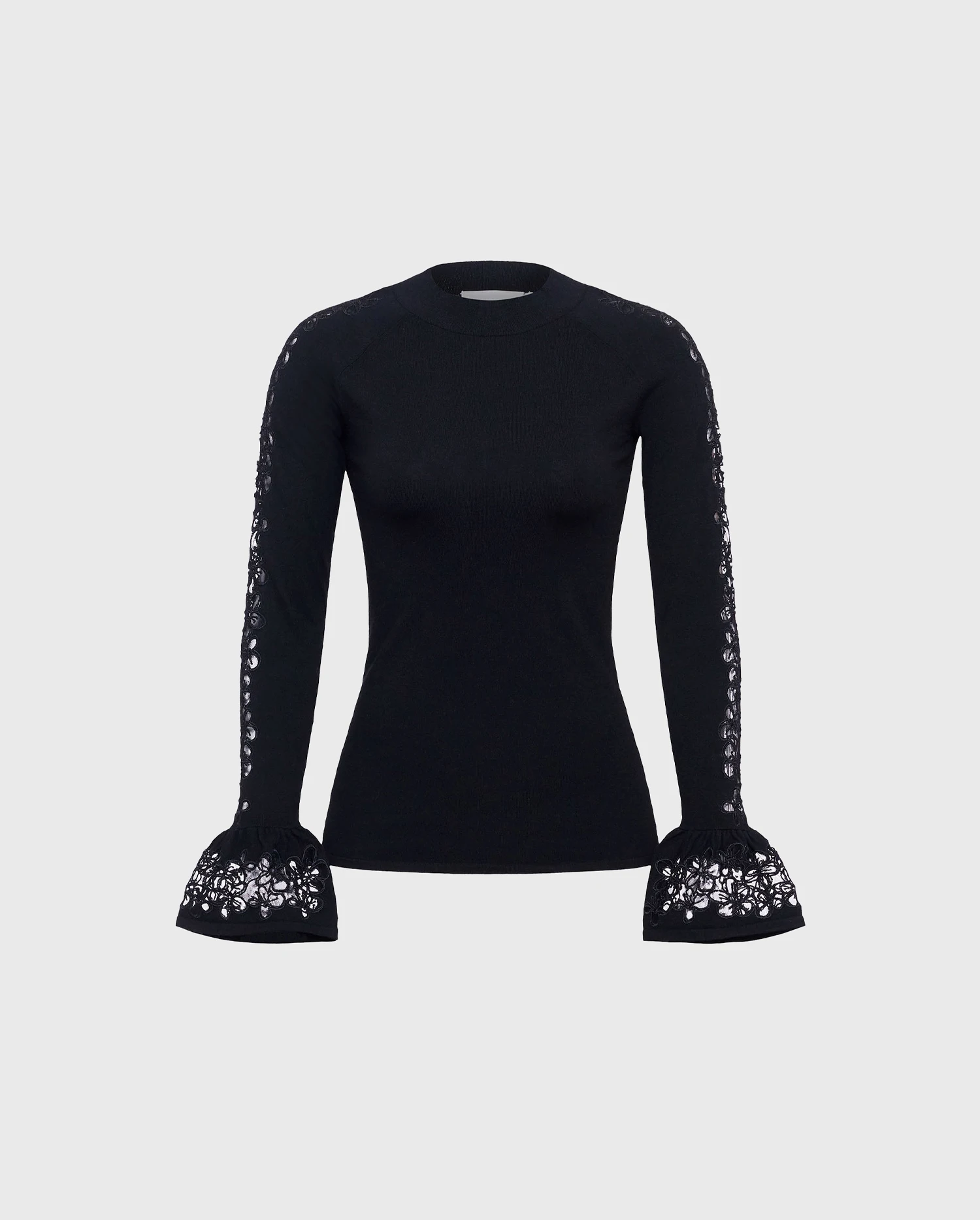 Discover the SOPHIE Long Sleeve Knit Sweater With Ruffles Cuffs