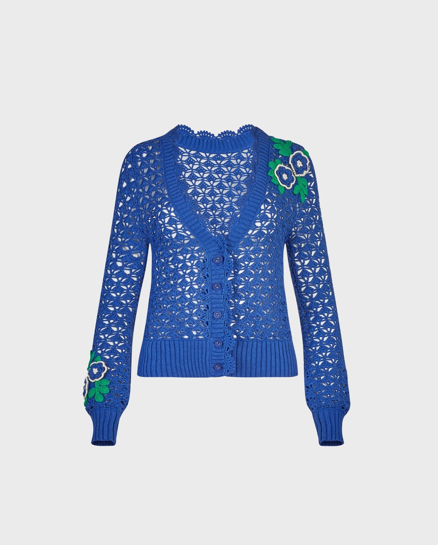 Discover the SUNFLOWER Blue Crochet Cardigan With Knitted Flower Details from ANNE FONTAINE