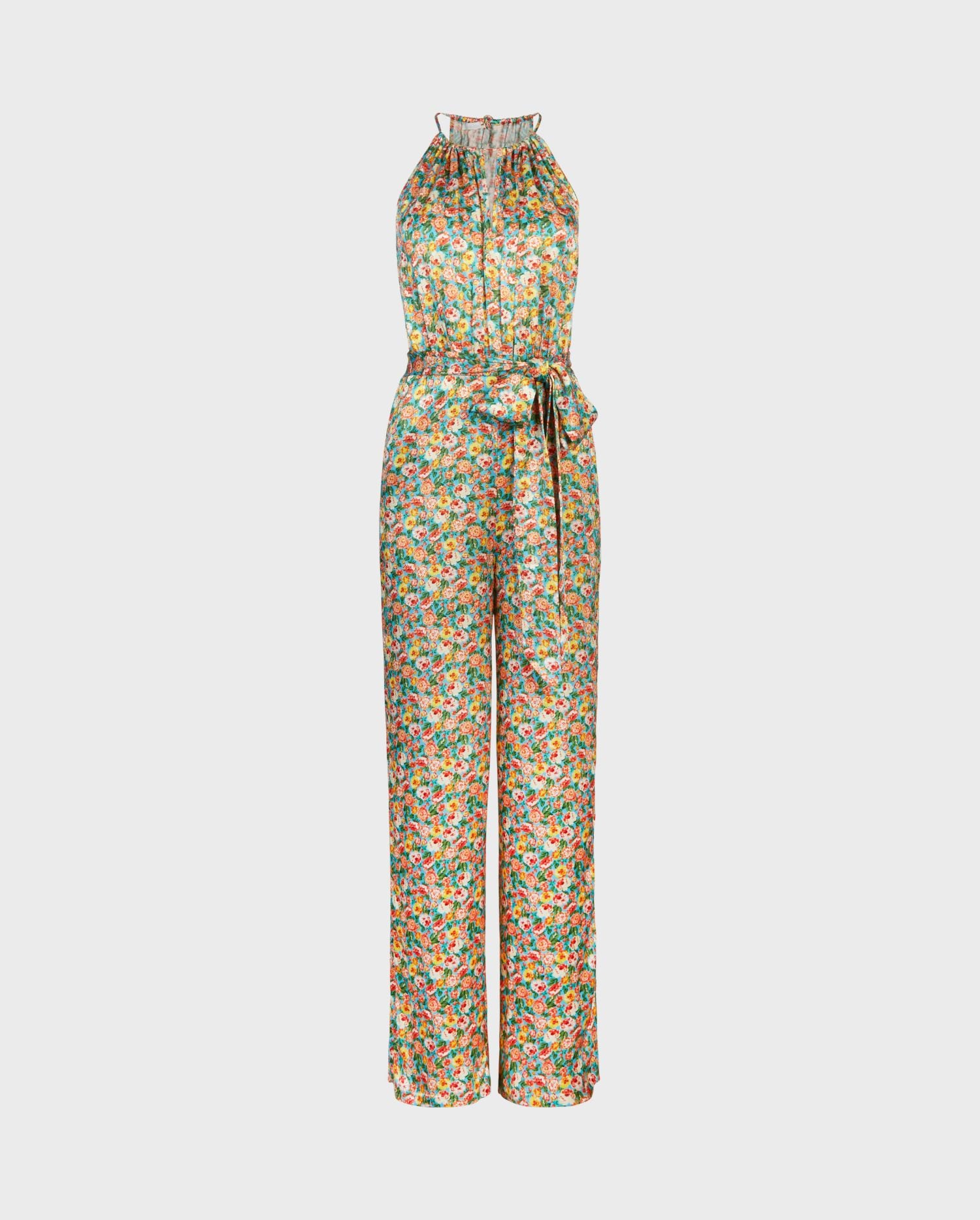 Discover the TROPEZIEN Sleeveless Halter Jumpsuit With Allover Multicolor Mini Rose Print from ANNE FONTAINE