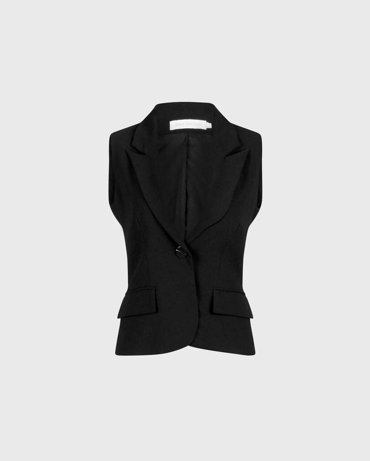 Discover the VARLY Black Single-Button Tailored Vest With Notch Lapel from designer ANNE FONTAINE