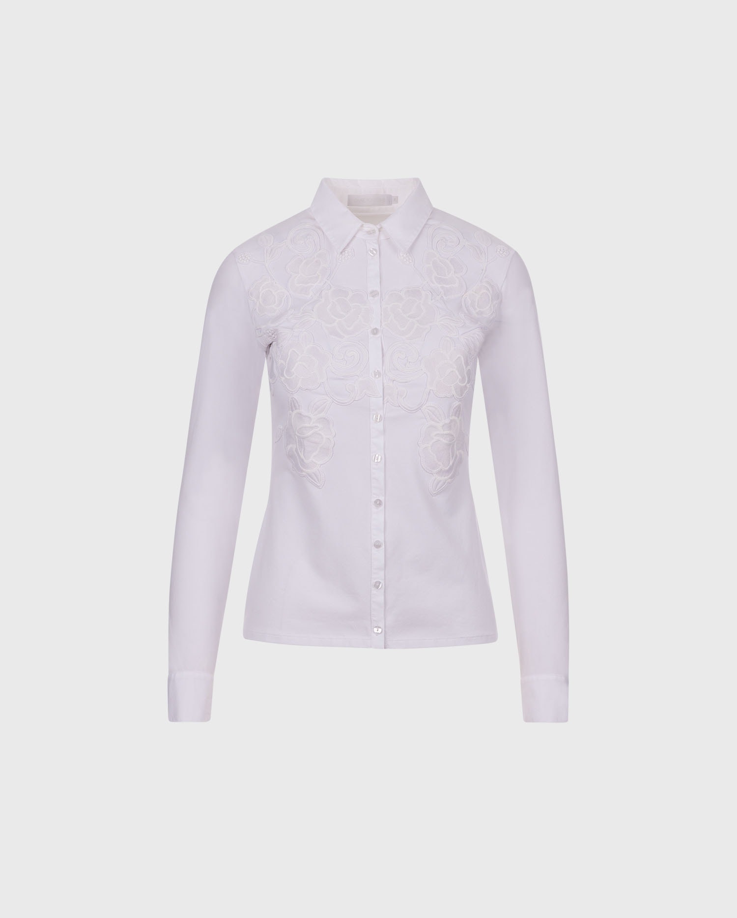 Discover the VIANEY White Pima Jersey Shirt With Floral Applique from designer ANNE FONTAINE