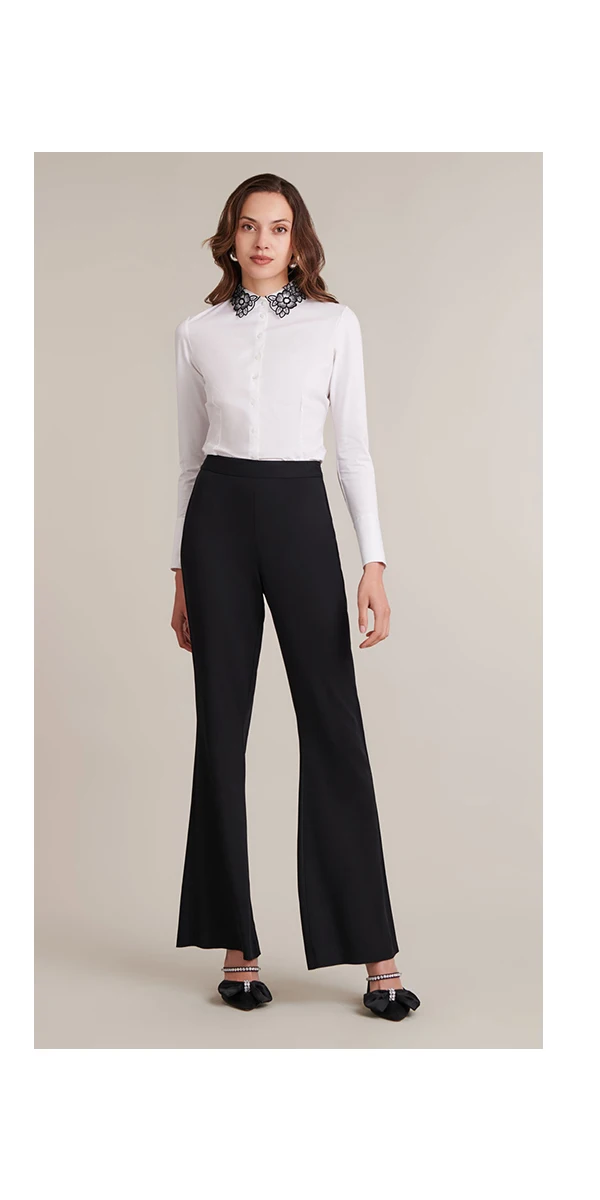 Discover the RECUEIL White Long Sleeve Shirt With Black Floral Embroidered Collar from ANNE FONTAINE