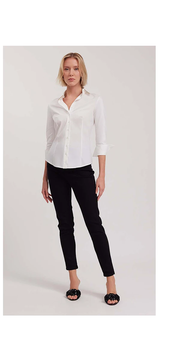 Discover the CONNIE White 3/4 Sleeve T-Blouse With Swallow Cuffs from ANNE FONTAINE