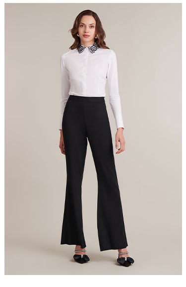 Discover the RECUEIL White Long Sleeve Shirt With Black Floral Embroidered Collar from ANNE FONTAINE