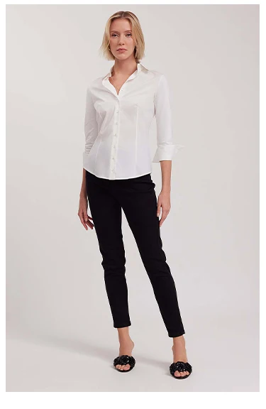 Discover the CONNIE White 3/4 Sleeve T-Blouse With Swallow Cuffs from ANNE FONTAINE