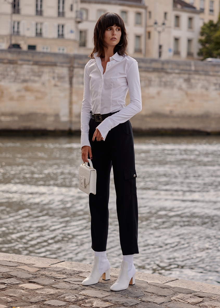 Discover the NUAGE White Long Sleeve Pima Jersey Shirt from ANNE FONTAINE