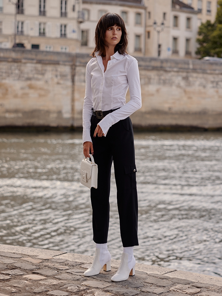 Discover the NUAGE White Long Sleeve Pima Jersey Shirt from ANNE FONTAINE