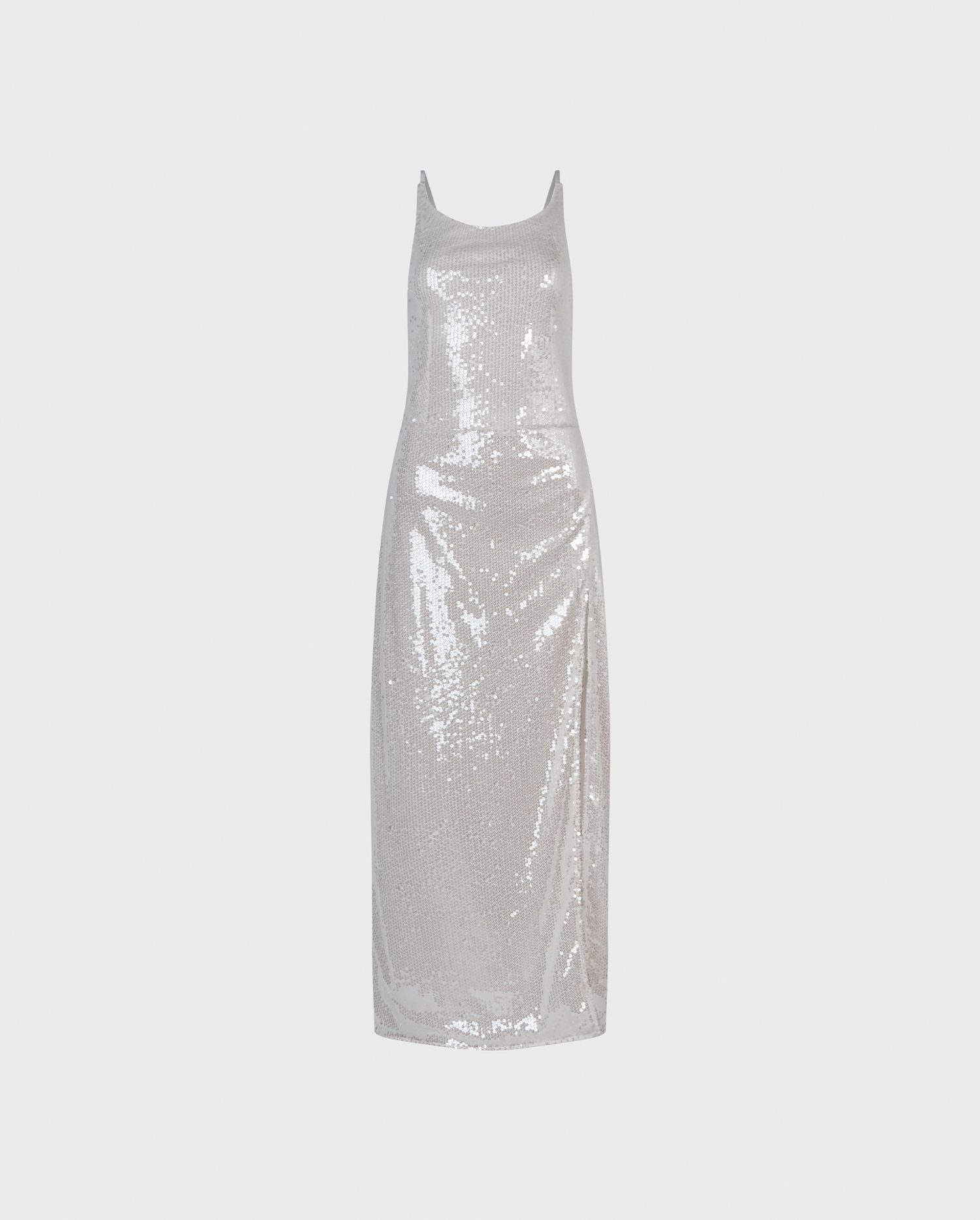 Discover the ANISETTE White Iridescent Sequined Halter Dress With Thigh High Slit from ANNE FONTAINE