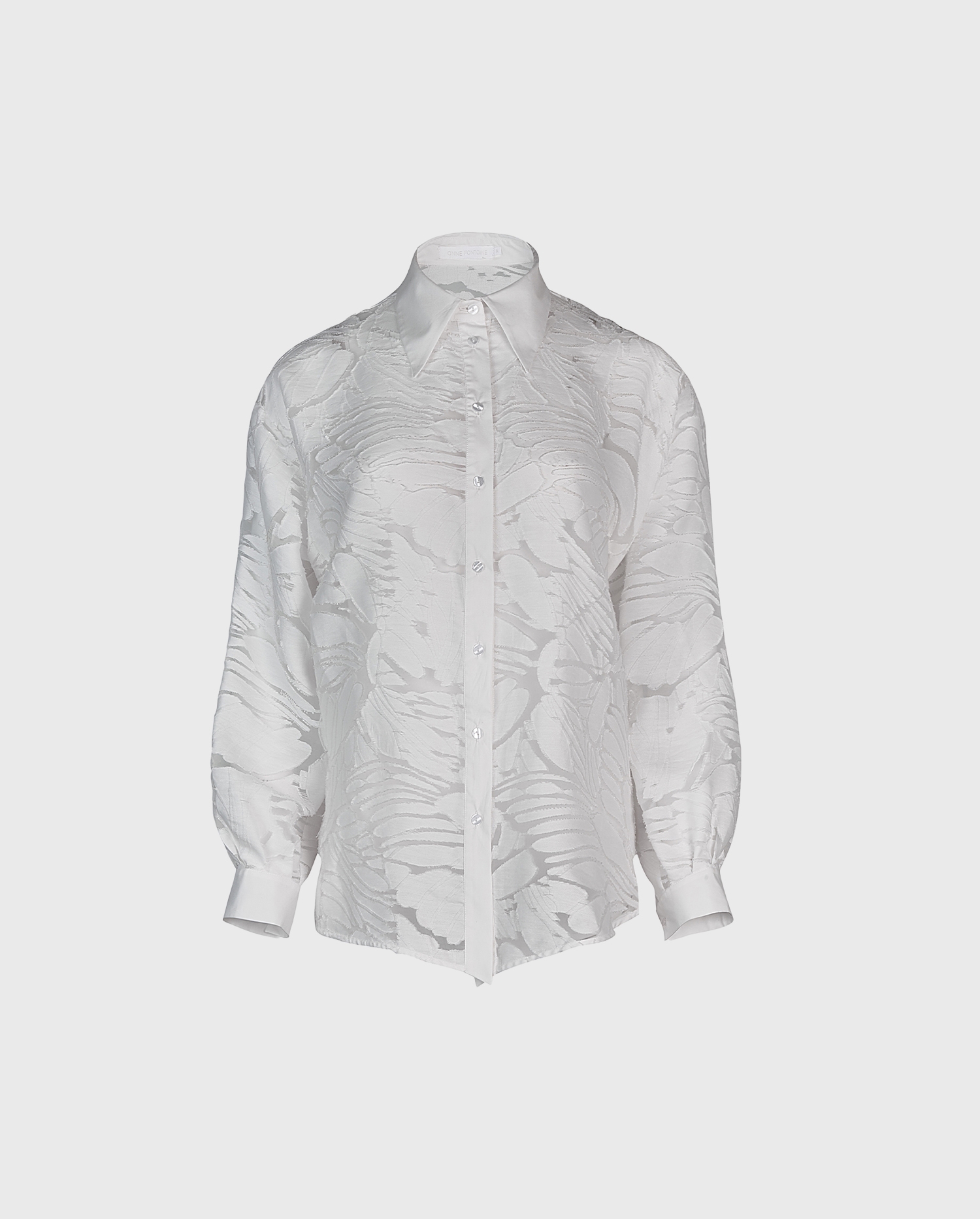 Discover the AZUREEN White Long Sleeve Tunic Length Shirt With Abstract Burnout Pattern from designer ANNE FONTAINE