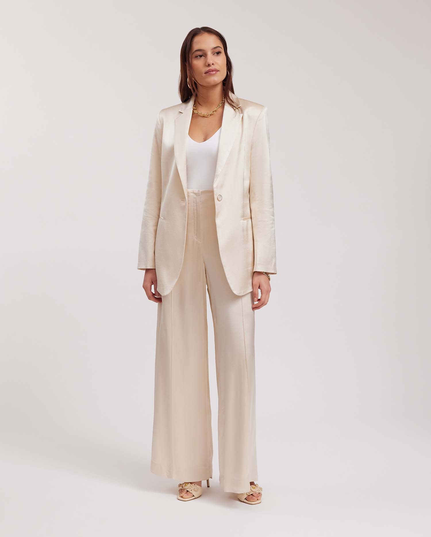 Discover the BRAQUE Beige High-Waisted Wide-Leg Pants from ANNE FONTAINE