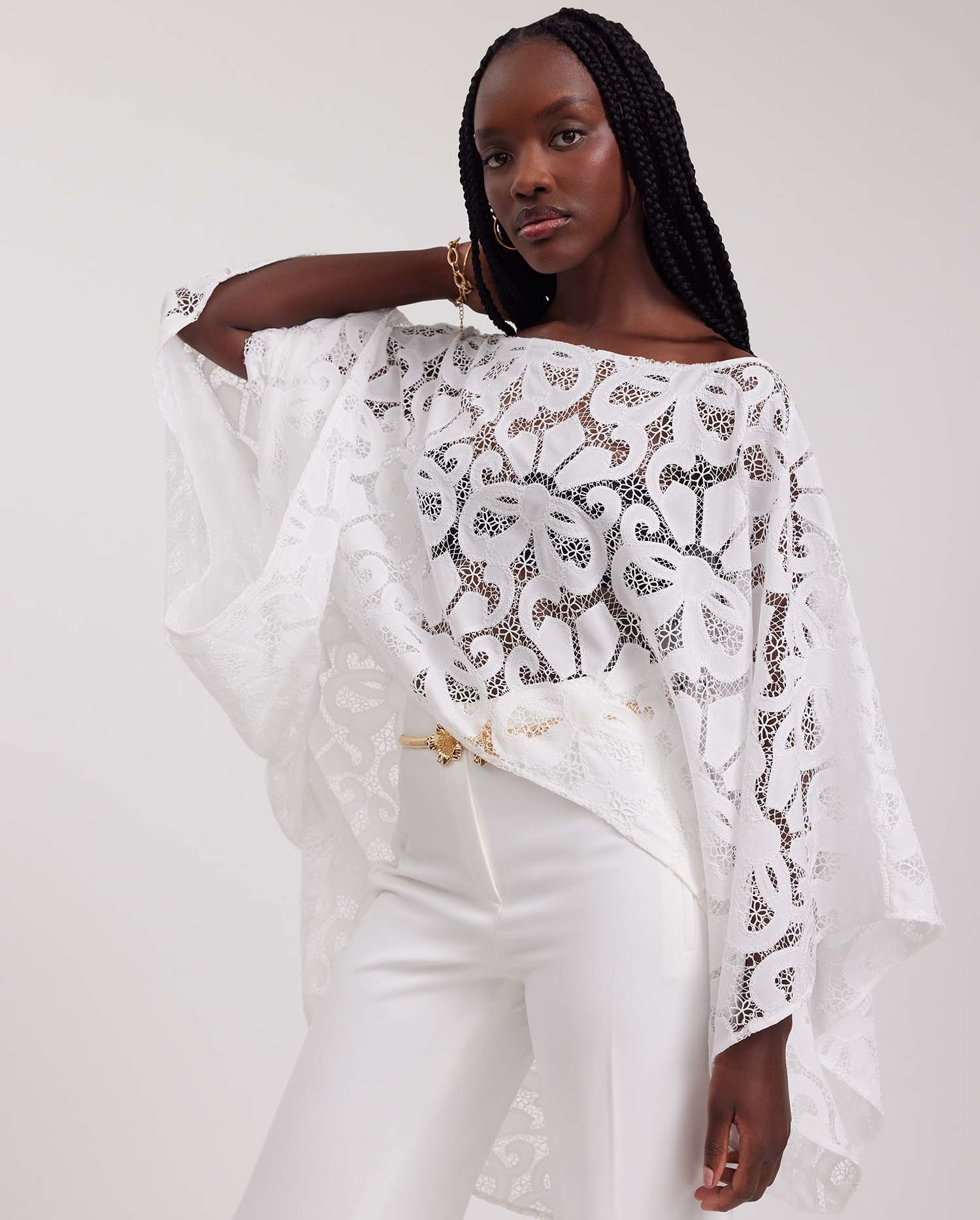 Discover the CORINNE White Sheer Lace Blouse With Floral Pattern from ANNE FONTAINE