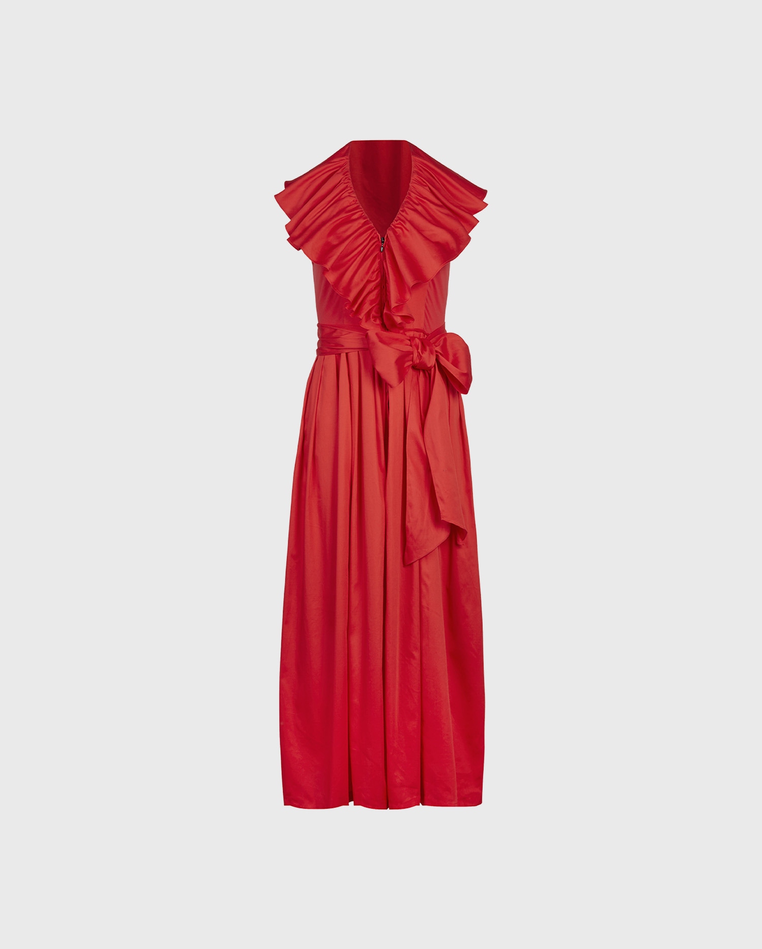 Discover the CANNES Red Fitted Poplin Halter Dress With Large Front Ruffle from designer ANNE FONTAINE