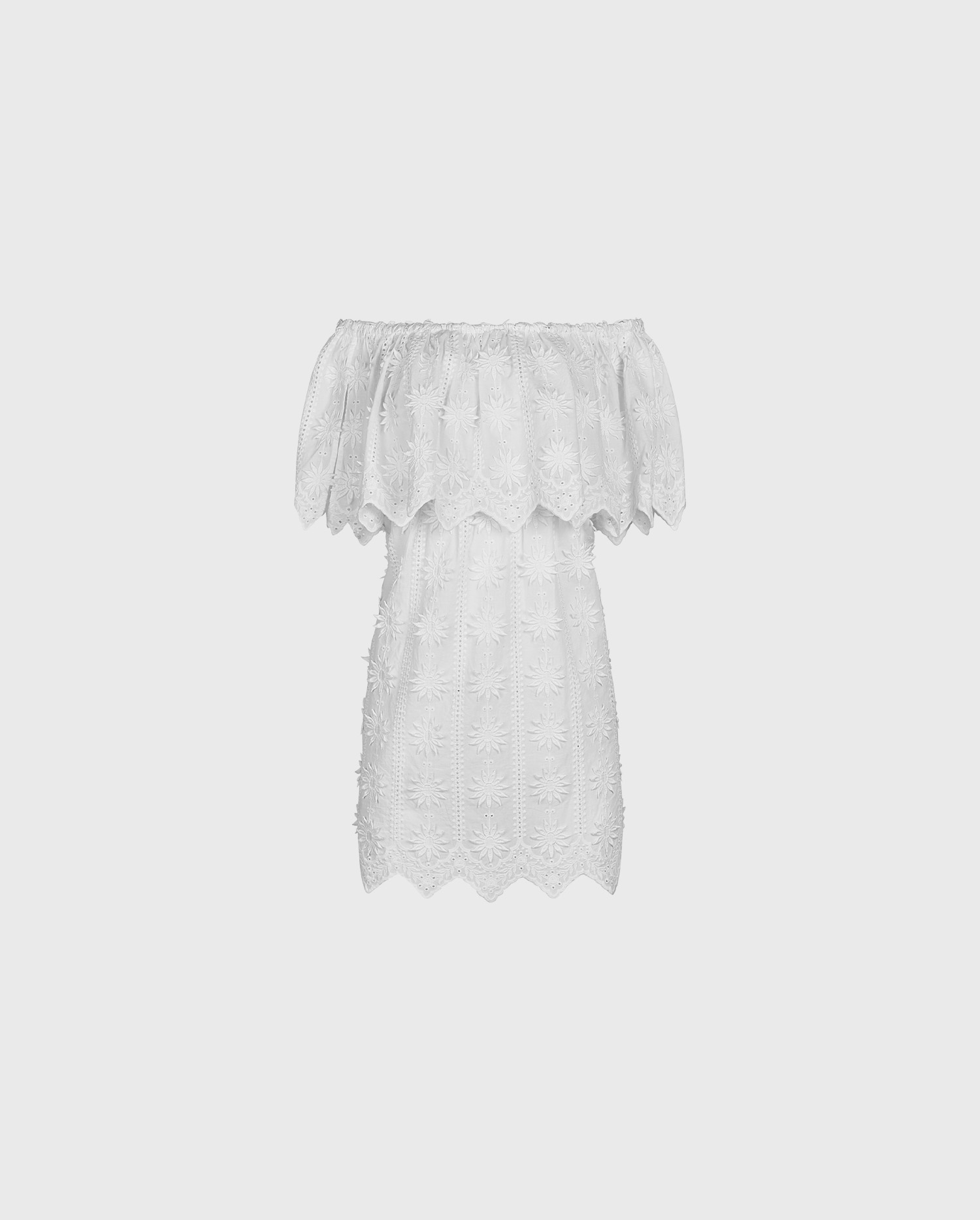 Discover the GARRIGUE White Cotton Floral Embroidered Dress With Overlay Ruffle from designer ANNE FONTAINE