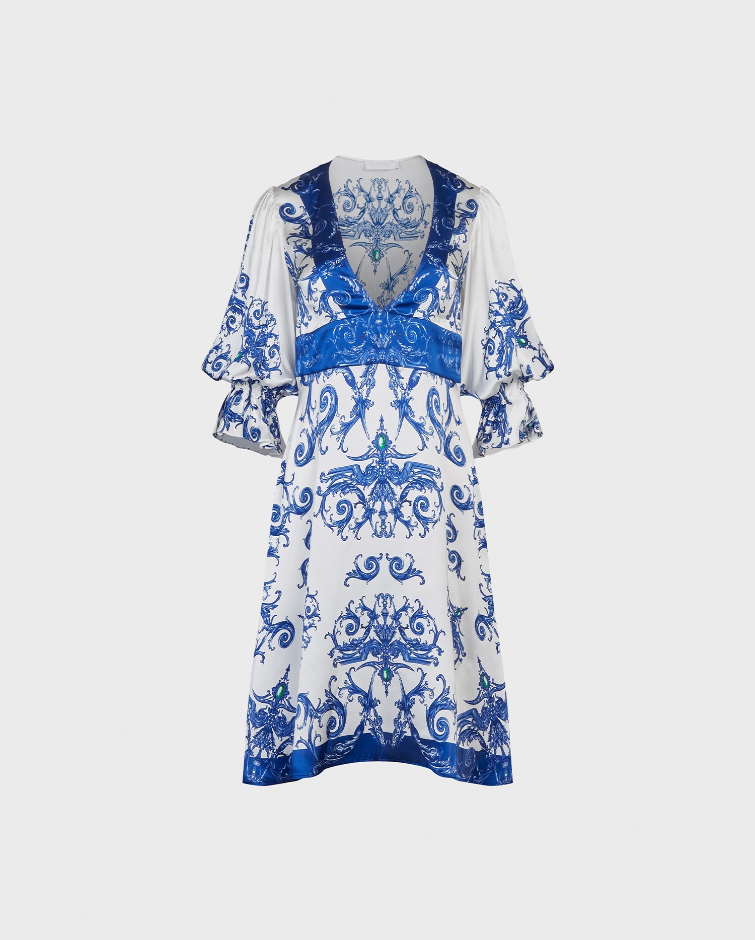 Discover the INDIGO Blue and White Motif Pattern A-line Dress from ANNE FONTAINE