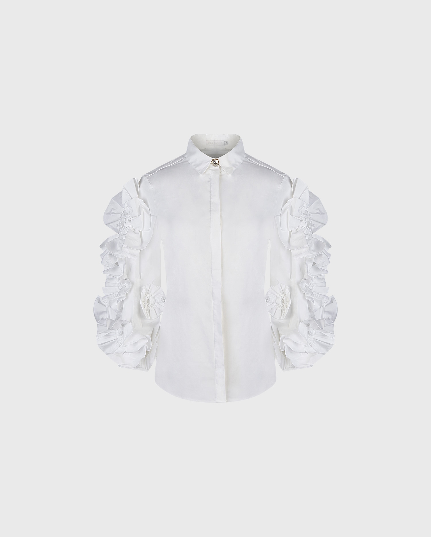 Discover the ISADORA White 3/4 Sleeve Shirt With 3-D Ruffled Flowers from designer ANNE FONTAINE