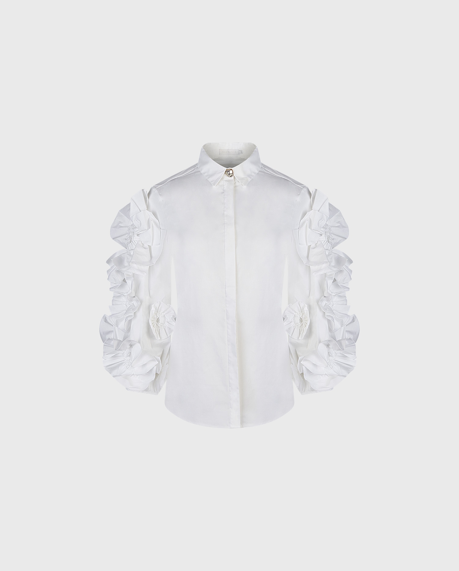 Discover the ISADORA White 3/4 Sleeve Shirt With 3-D Ruffled Flowers from designer ANNE FONTAINE