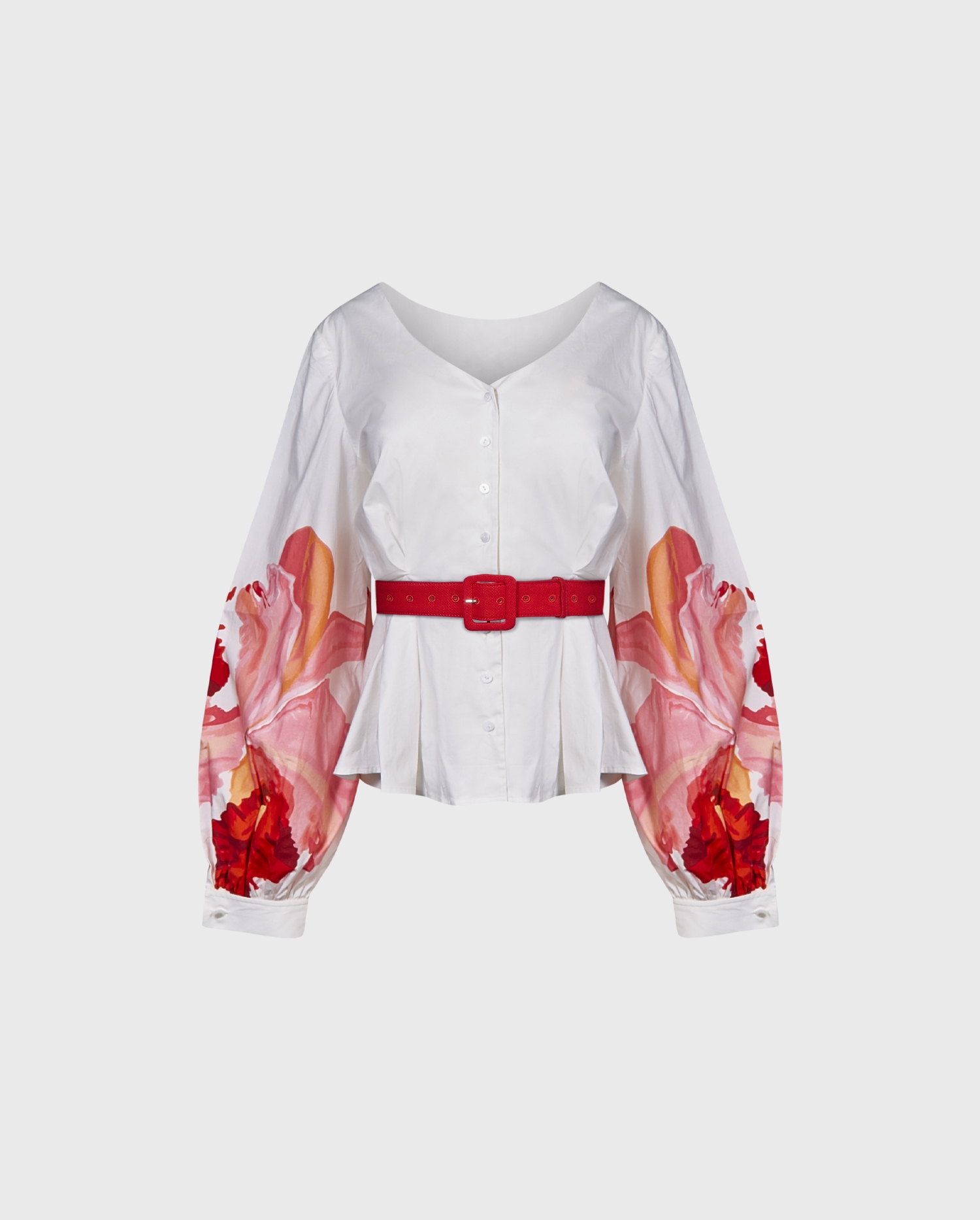 Discover the JACQUELYN White Long Sleeve Poplin Shirt With Printed Red Flowers from designer ANNE FONTAINE