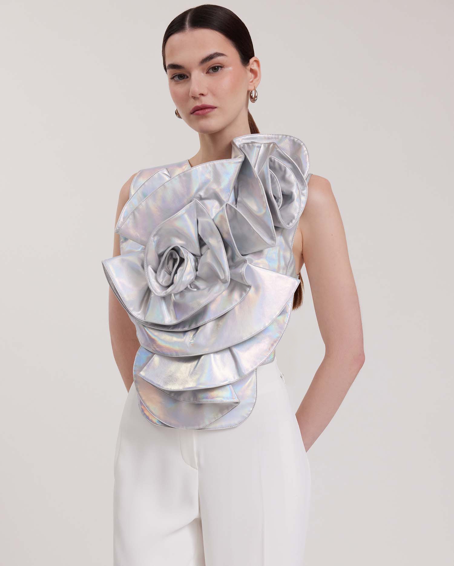 Discover the MADOURA Iridescent Metallic Shirtfront With Large Flower from ANNE FONTAINE