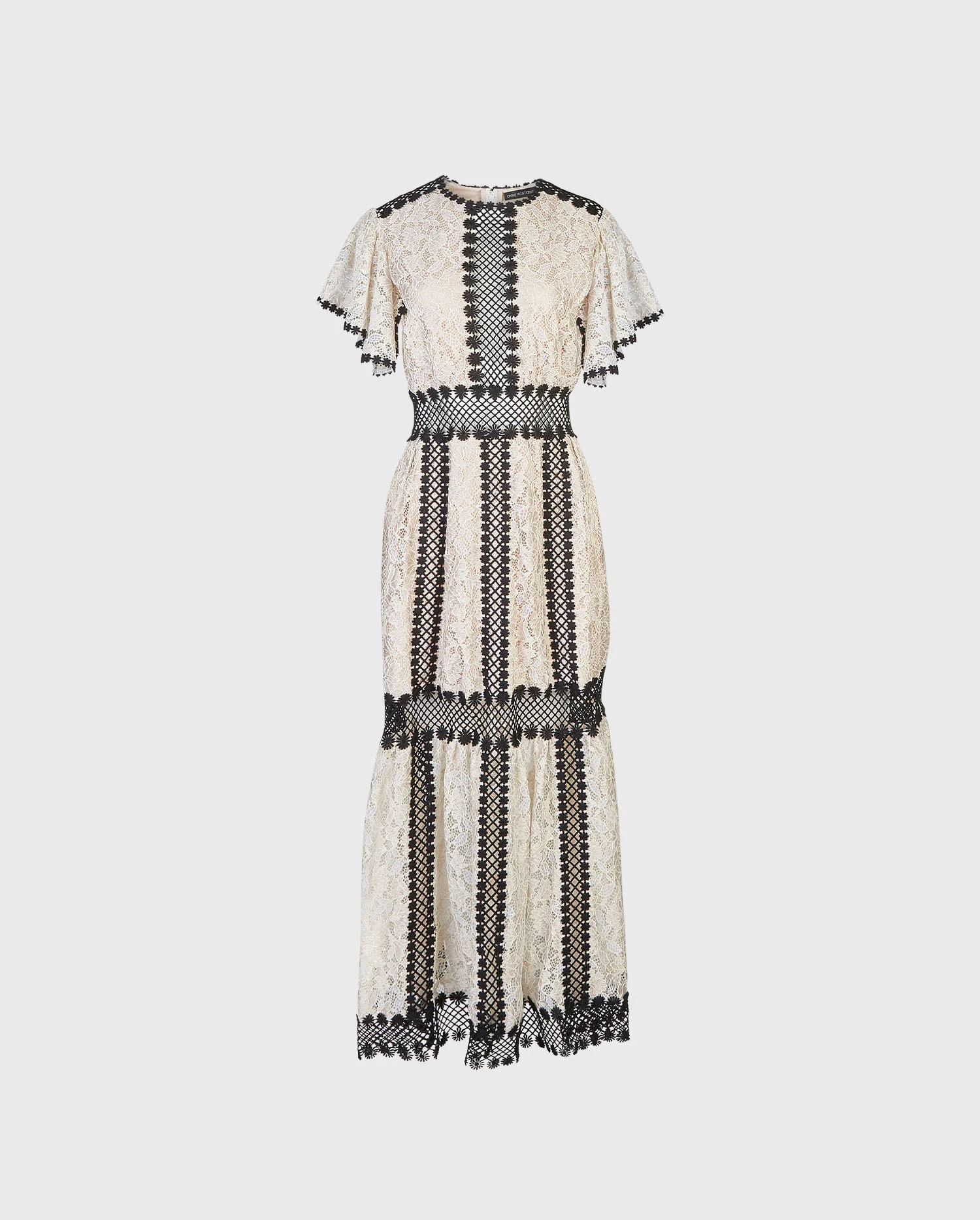 Discover the Margot Light Pink Floral Maxi Dress With Daisy Lattice Trim from designer ANNE FONTAINE