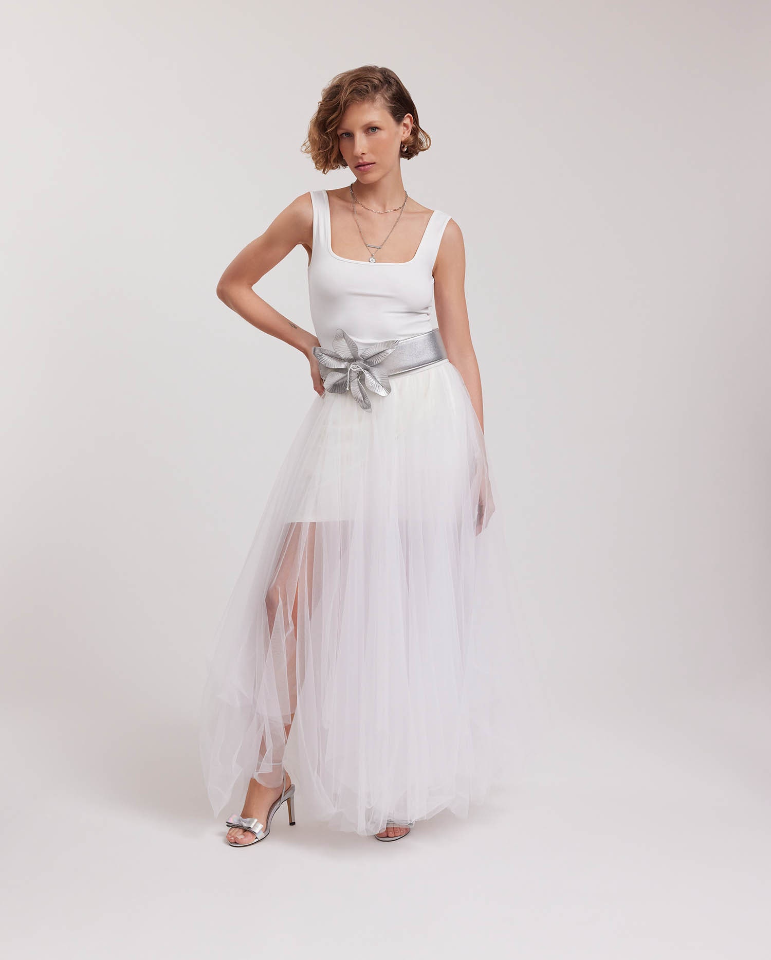 Discover the PANACHE White Sheer Net Skirt With Elastic Waistband from ANNE FONTAINE