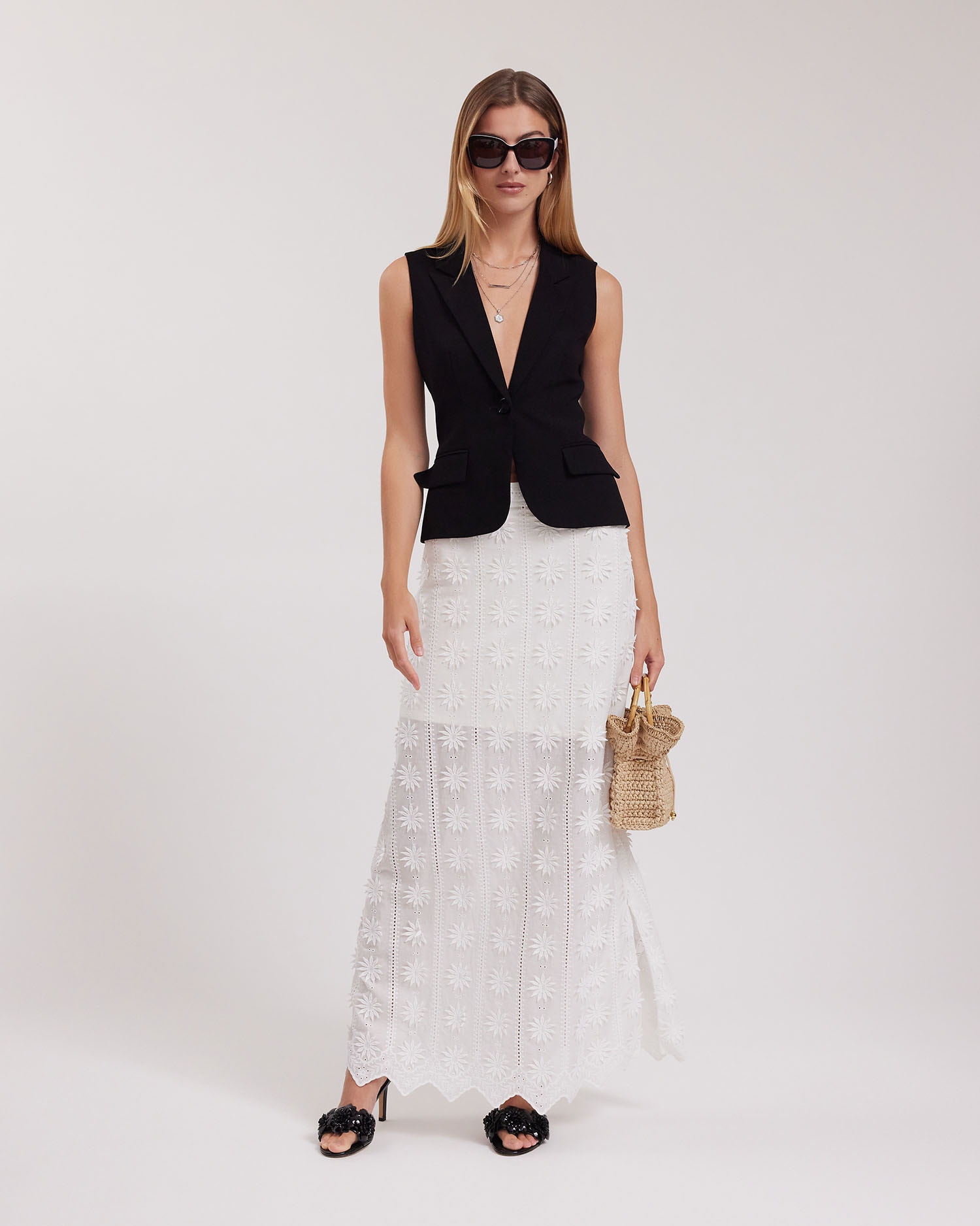 Discover the TOURNESOL White Maxi Skirt With Floral Embroidery from ANNE FONTAINE