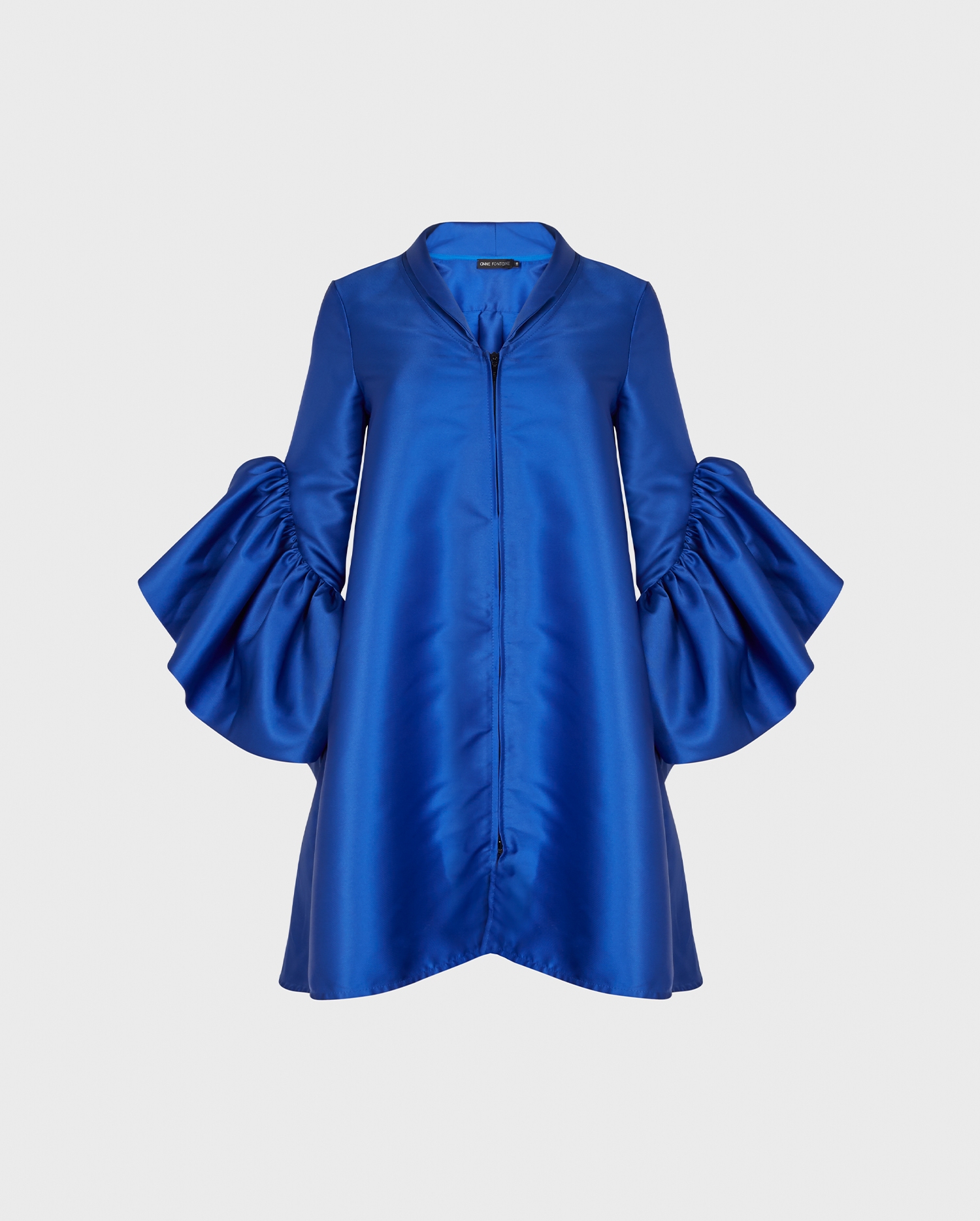 Discover the TROPIQUE Oversized Blue Silk Inspired Jacket with Tulip Sleeves from ANNE FONTAINE