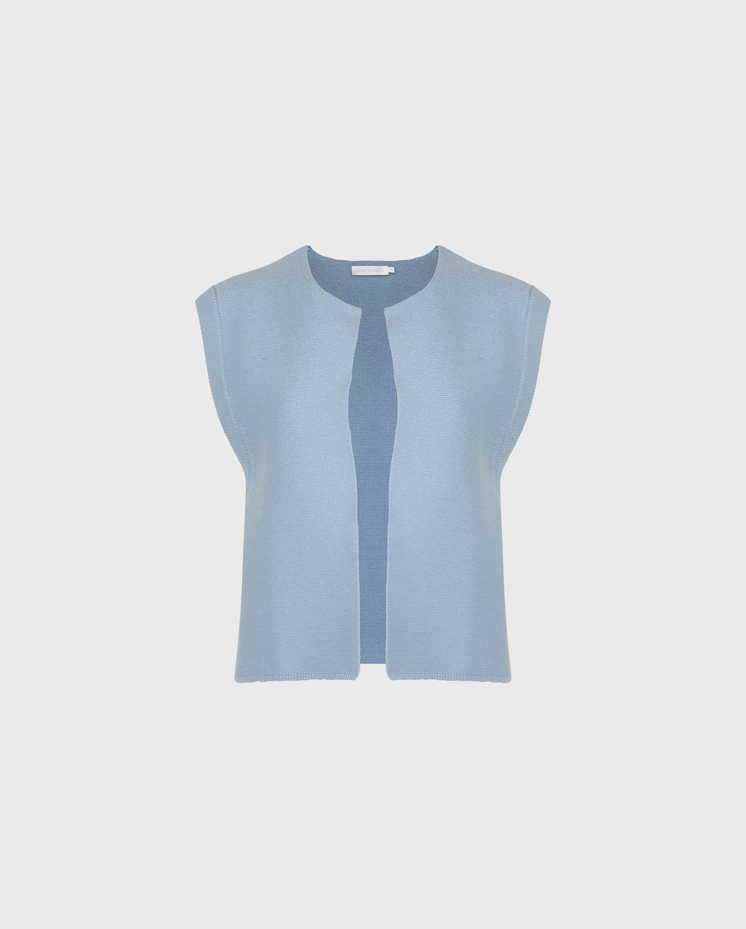 Discover the VERDON Light Blue Sleeveless Open Front Cropped Knit Vest from ANNE FONTAINE