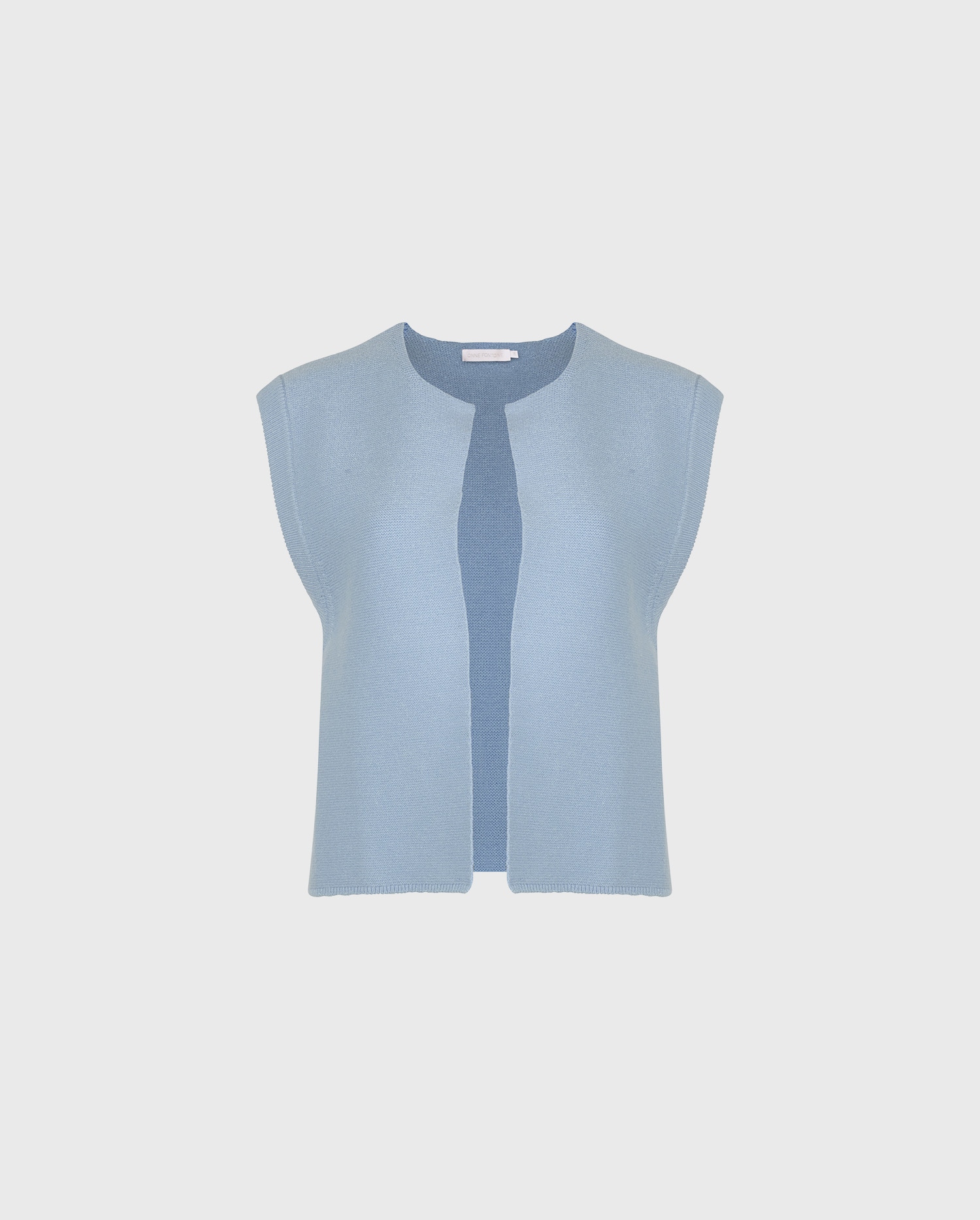 Discover the VERDON Light Blue Sleeveless Open Front Cropped Knit Vest from ANNE FONTAINE