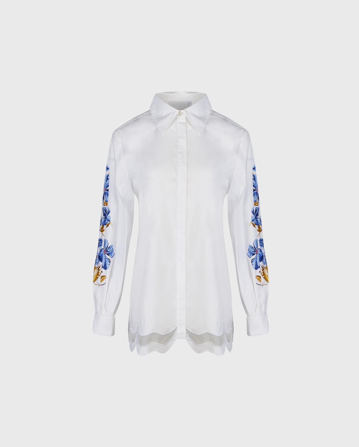 Discover the ZEPHYRA White Poplin Shirt With Blue Floral Patterns from ANNE FONTAINE