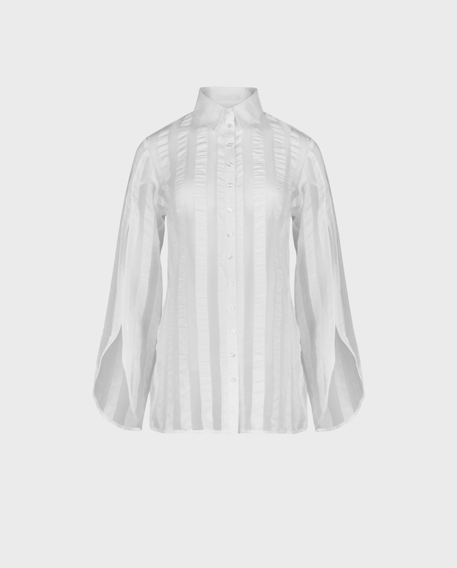 Discover the Board White Sheer Shirt With Open Statement Sleeve and Vertical Stripe Panels from designer ANNE FONTAINE
