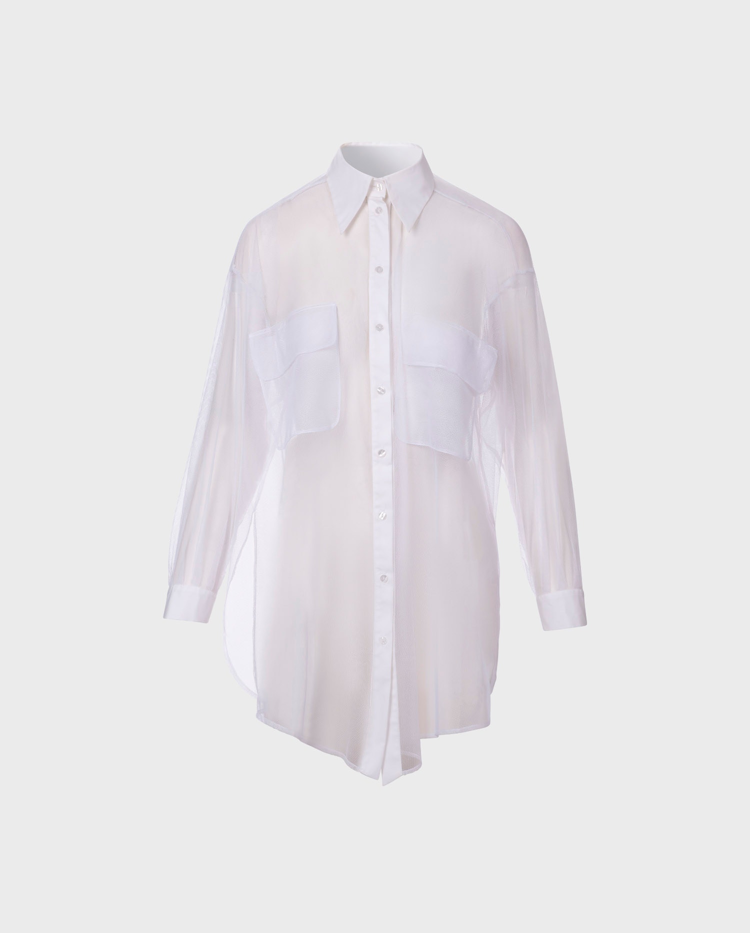 Discover the BRASILIA Sheer White Oversized Shirt With Flap Pockets from designer ANNE FONTAINE
