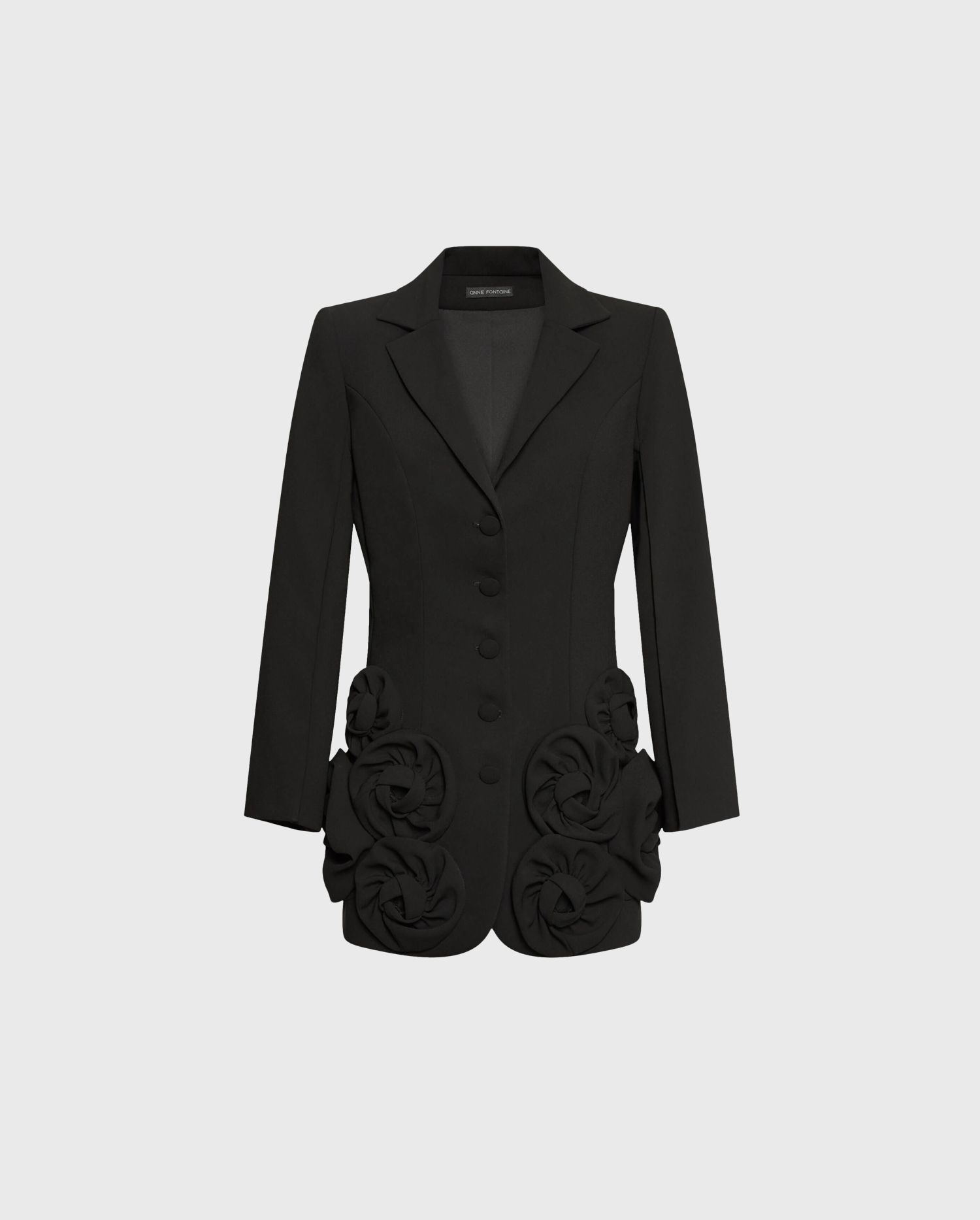 Discover the ENCHANTE Black Crepe Jacket With Raised Flowers on Each Side from designer ANNE FONTAINE