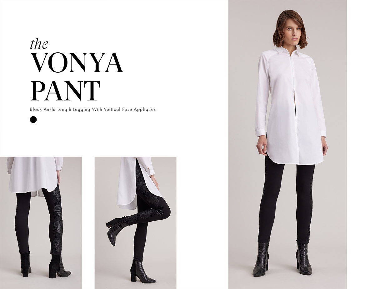Discover the VONYA Full-Length Legging With Vertical Rose Appliques from designer ANNE FONTAINE