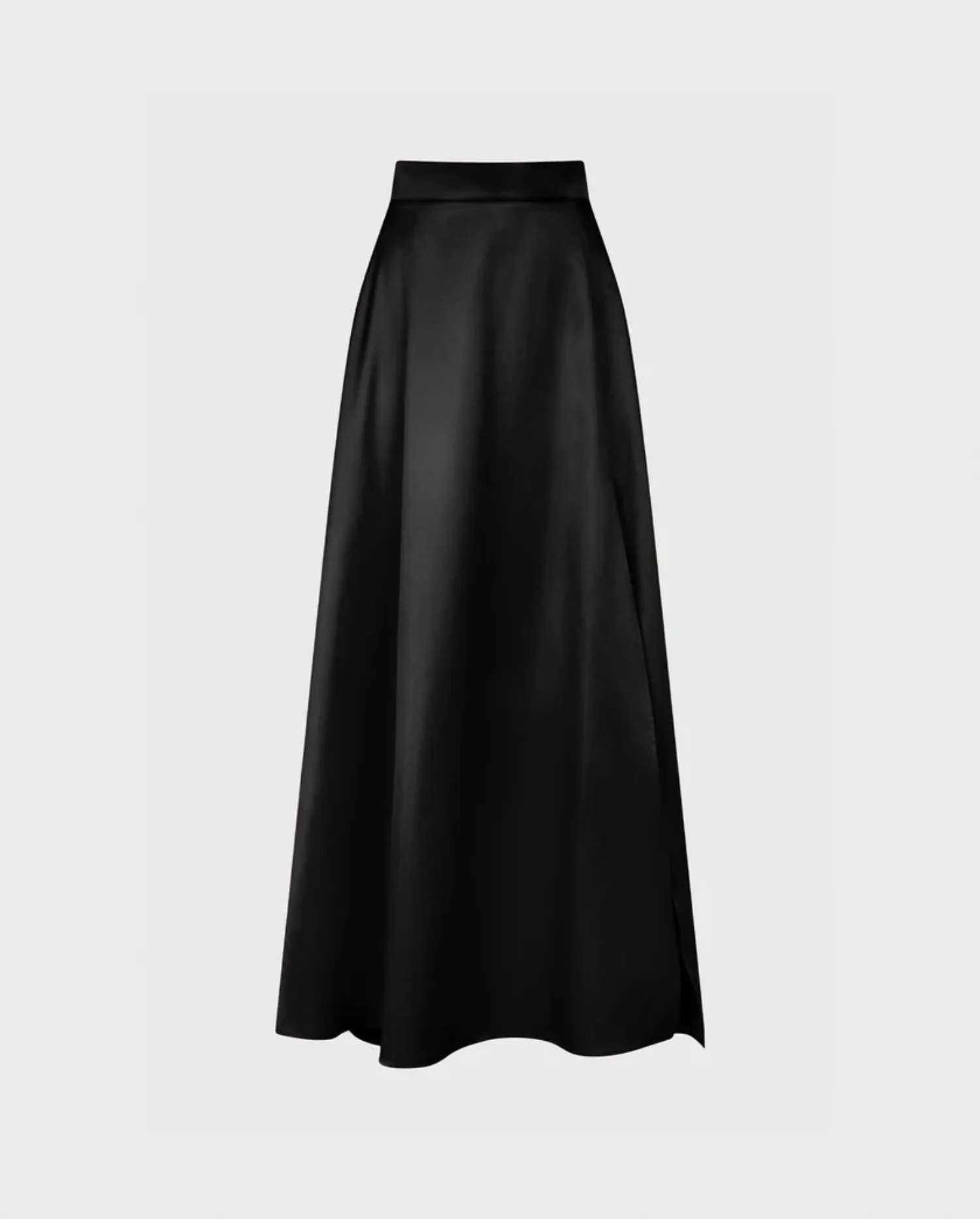 Discover the JOYCE Black Satin Maxi Skirt With High Open Slit