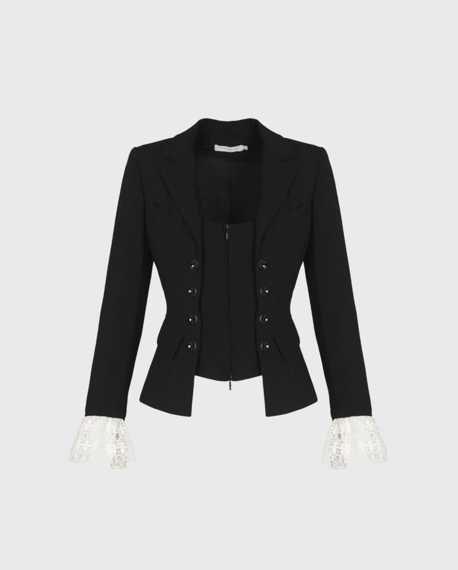 Discover the MAESTRO Black Long Sleeve Crepe Jacket With Lace Cuff Detailing