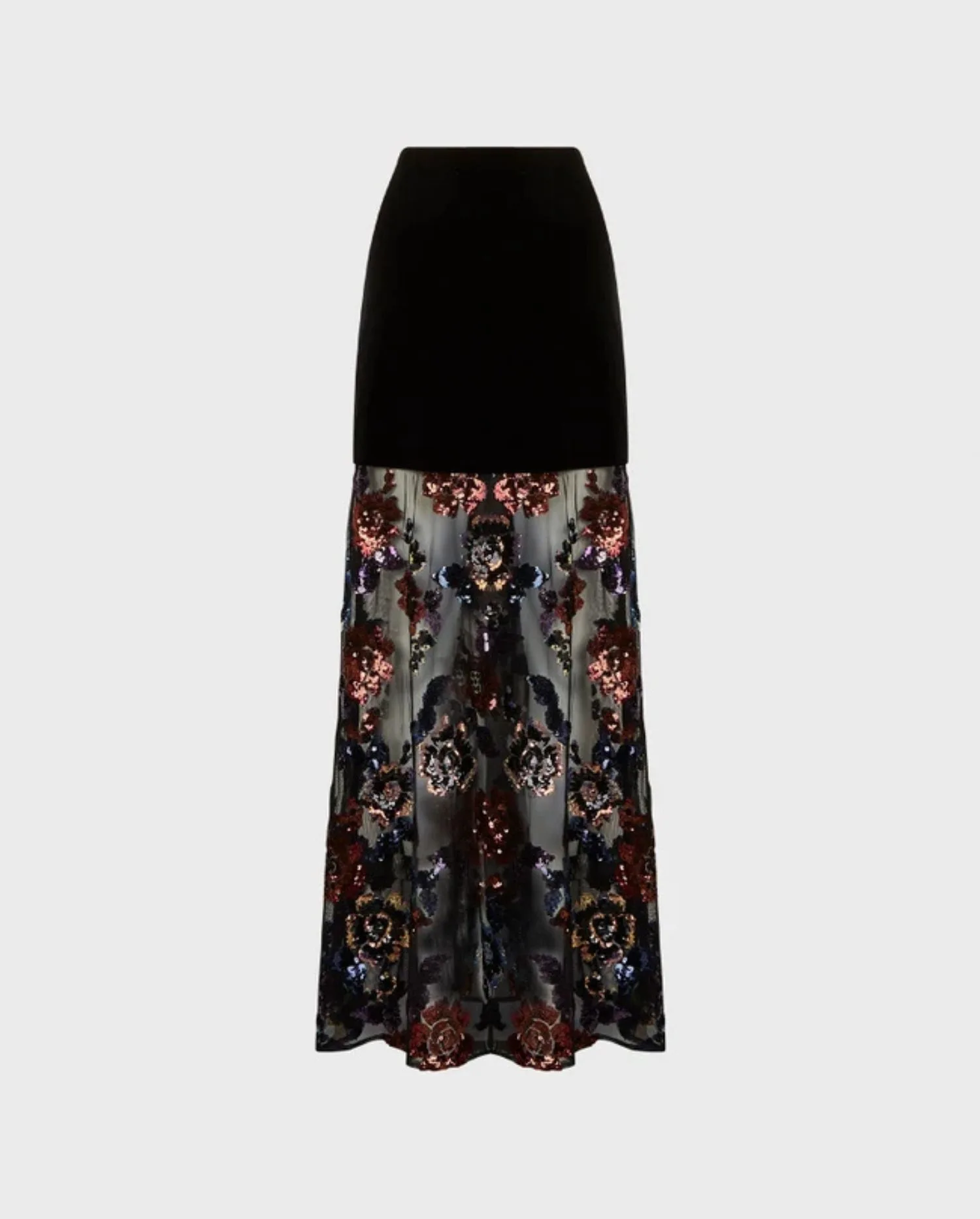 Discover the Aristide Black Long Maxi Skirt With Dual Material Bottom by designer ANNE FONTAINE