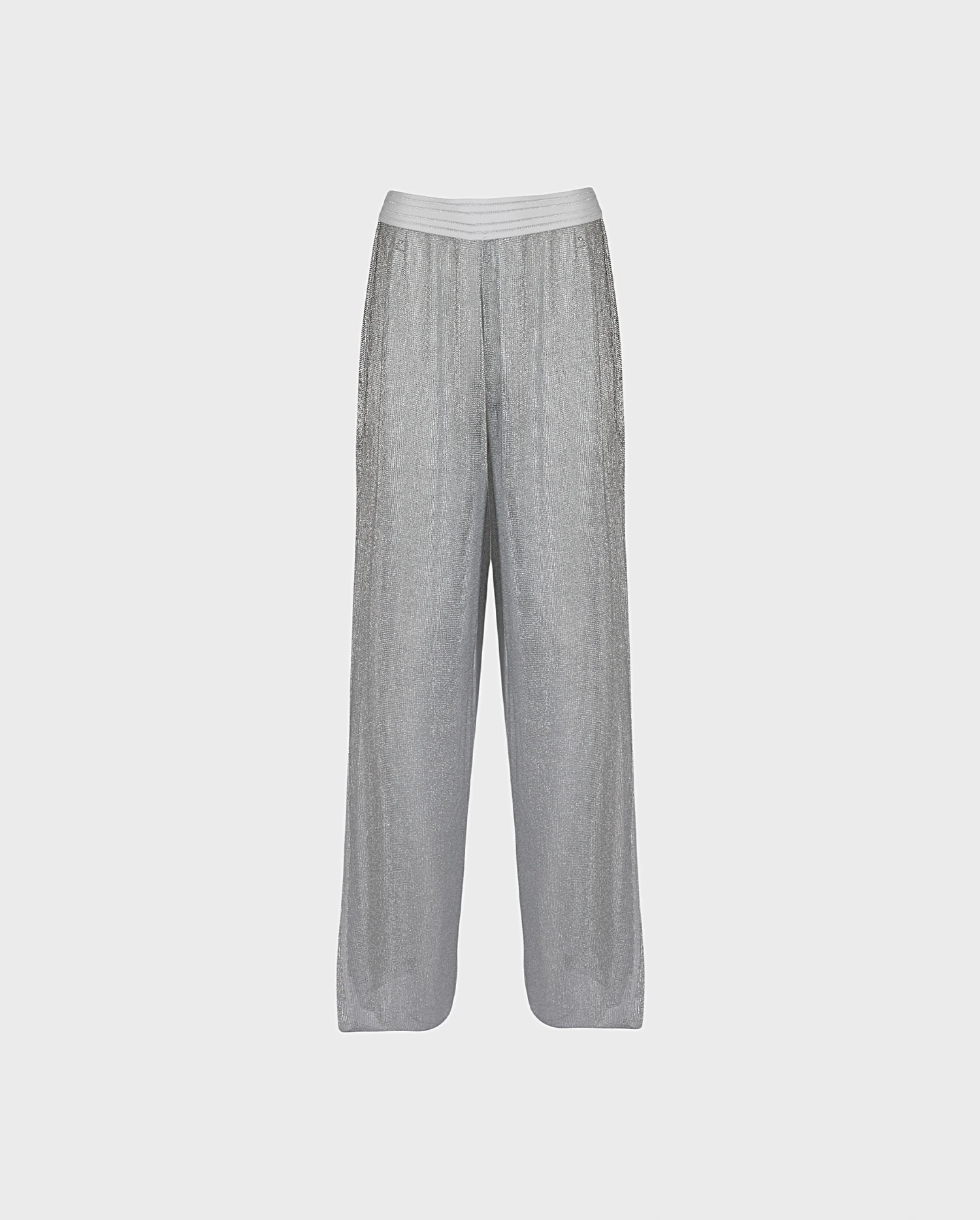 Discover the Audacieuse Silver Metallic High Slit Knit Pant from designer ANNE FONTAINE
