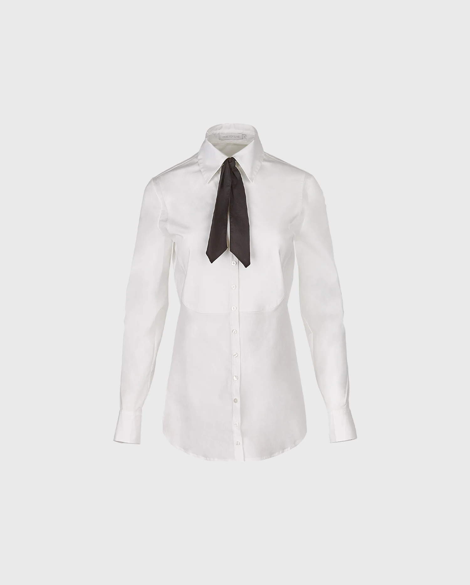 Discover the Babette White Long Sleeve Tunic Length Shirt With Removable Black Neck Tie And French Cuffs from designer ANNE FONTAINE