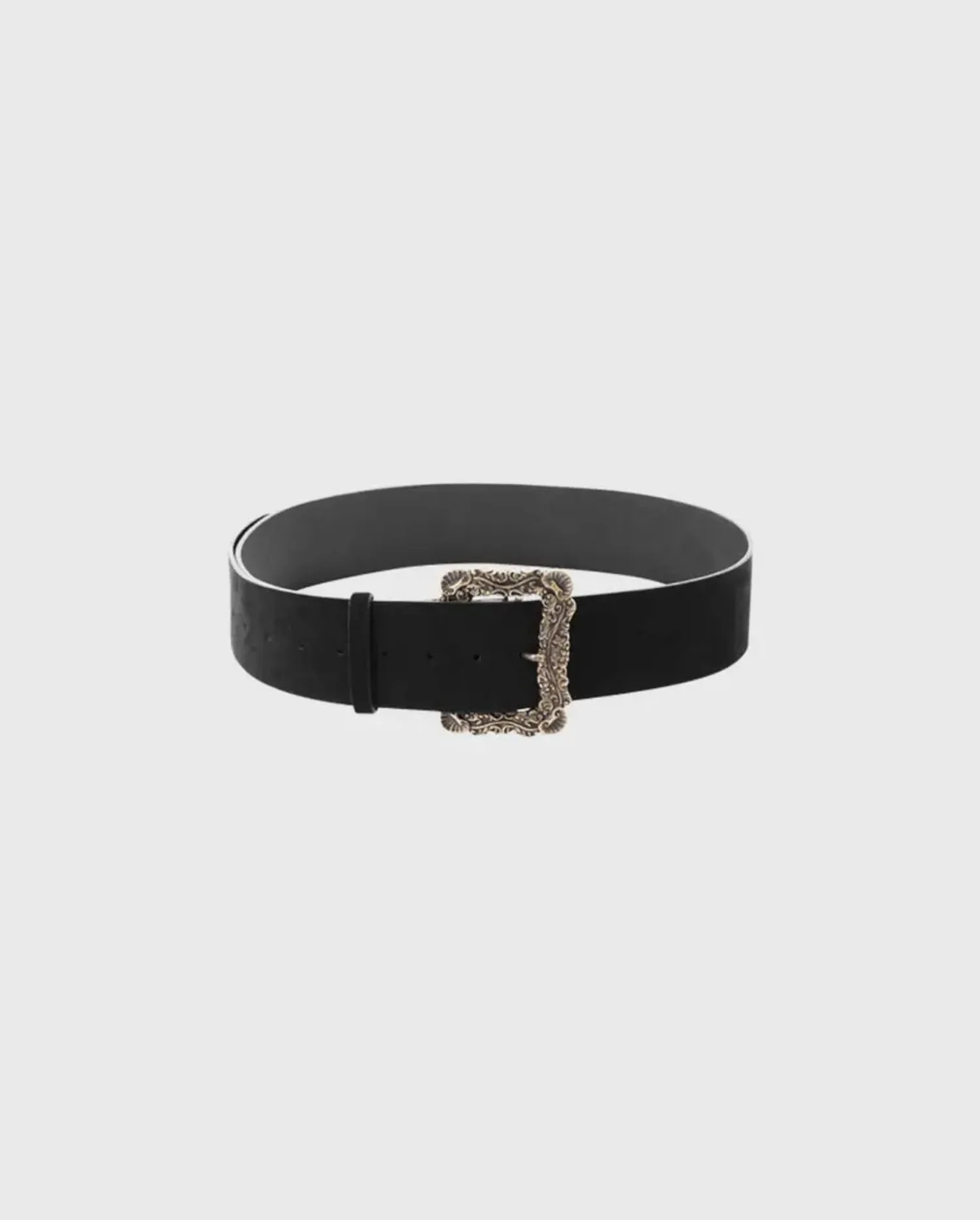 Discover the OCONOR Black Suede Leather Belt With Antique Gold Finish by designer ANNE FONTAINE