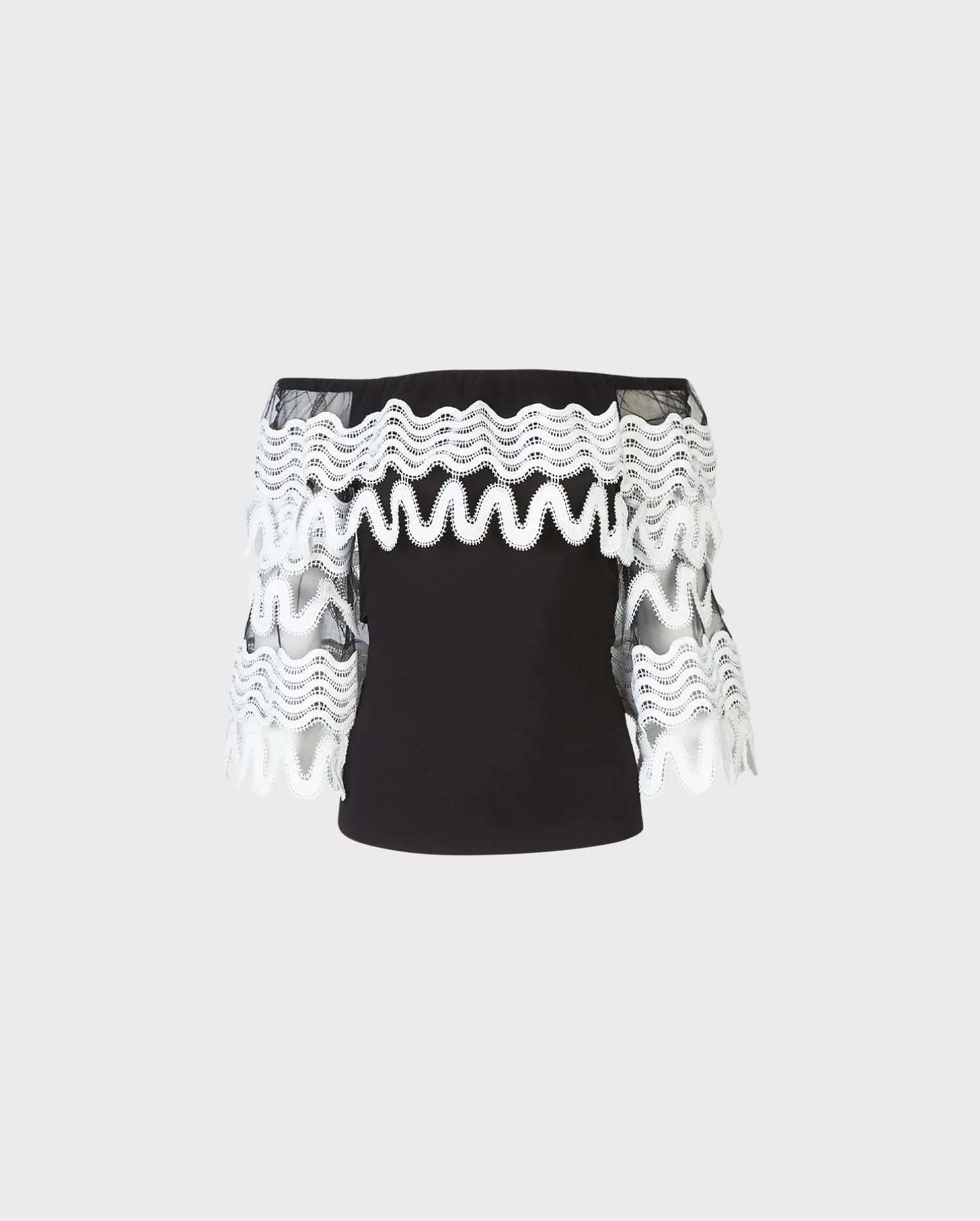 Discover the BEATRICE Black & White Off The Shoulder Jersey & Lace Top from designer ANNE FONTAINE