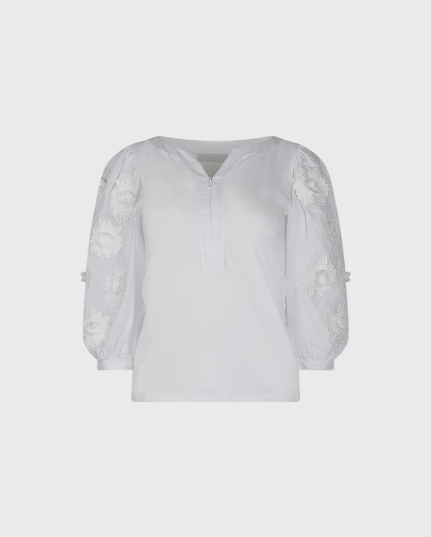 Discover the CATHIA White 3/4 Sleeve Pima Jersey Top With Y-Neckline and Hidden Zipper by designer ANNE FONTAINE
