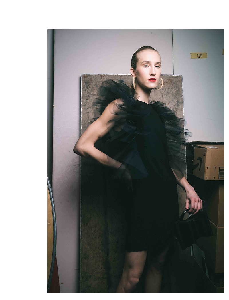 Shop the Black Louisy Mini Dress With Statement Tulle Sleeves from designer Anne Fontaine
