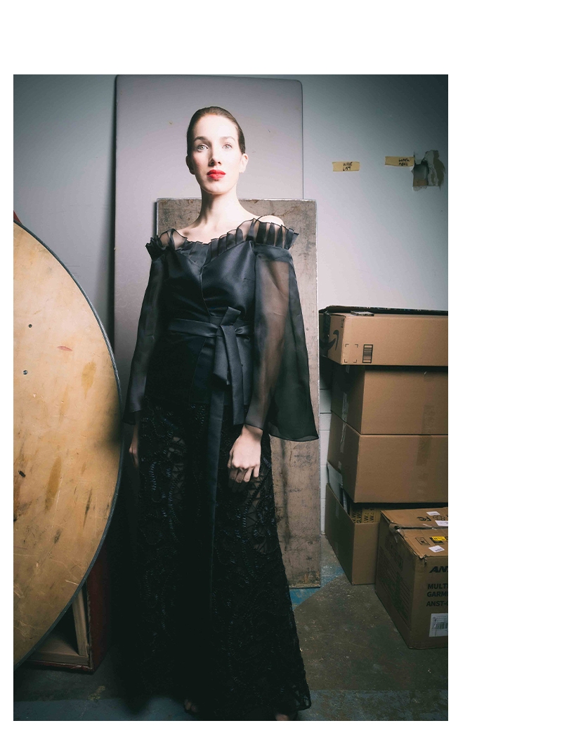 Shop the Black Broadway Off The Shoulder Wrap Blouse With Silk Pleated Ruffles from designer Anne Fontaine