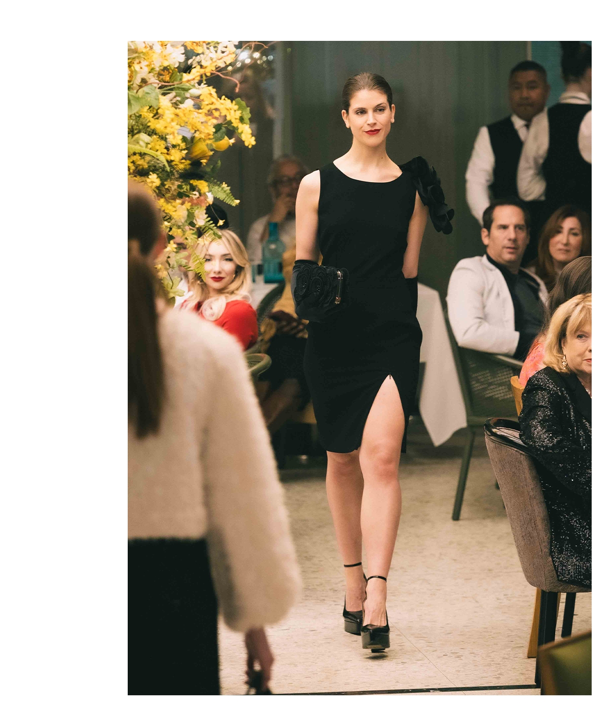 Shop the Black Serena Sleeveless Knee-Length Dress With Large Silk Flower from designer Anne Fontaine