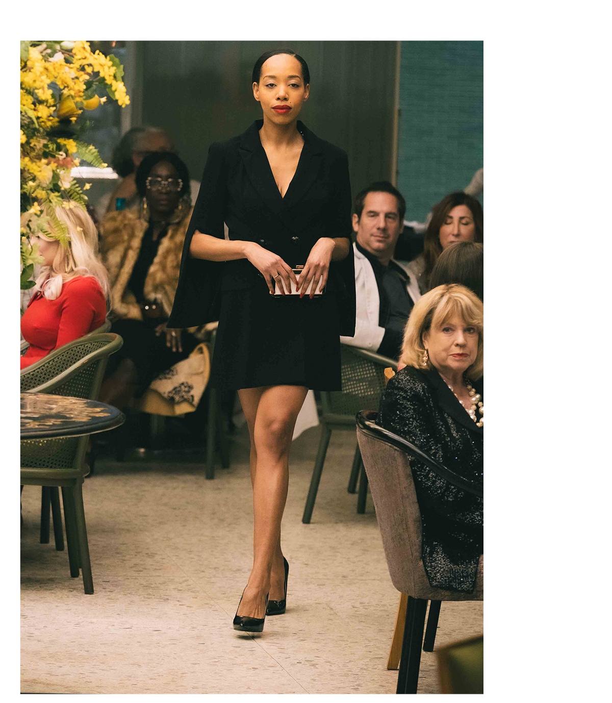 Shop the Black Champagne Long Length Double Breasted Blazer With Flap Pockets from designer Anne Fontaine