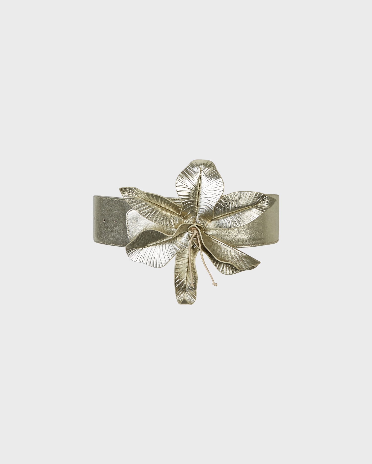 Discover the Carrie Gold Wide Floral Belt in Metallic Leather from designer ANNE FONTAINE